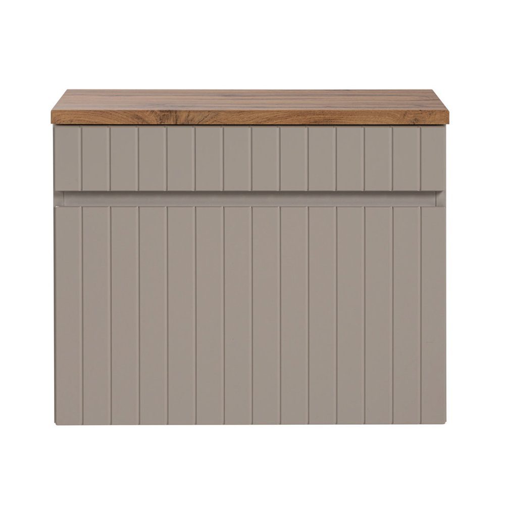 Lomadox Waschbeckenschrank IRAKLIO-56-CASHMERE Kaschmir, Eiche Nb., Auszug, Softclose, B/H/T 60,4/48,5/46 cm