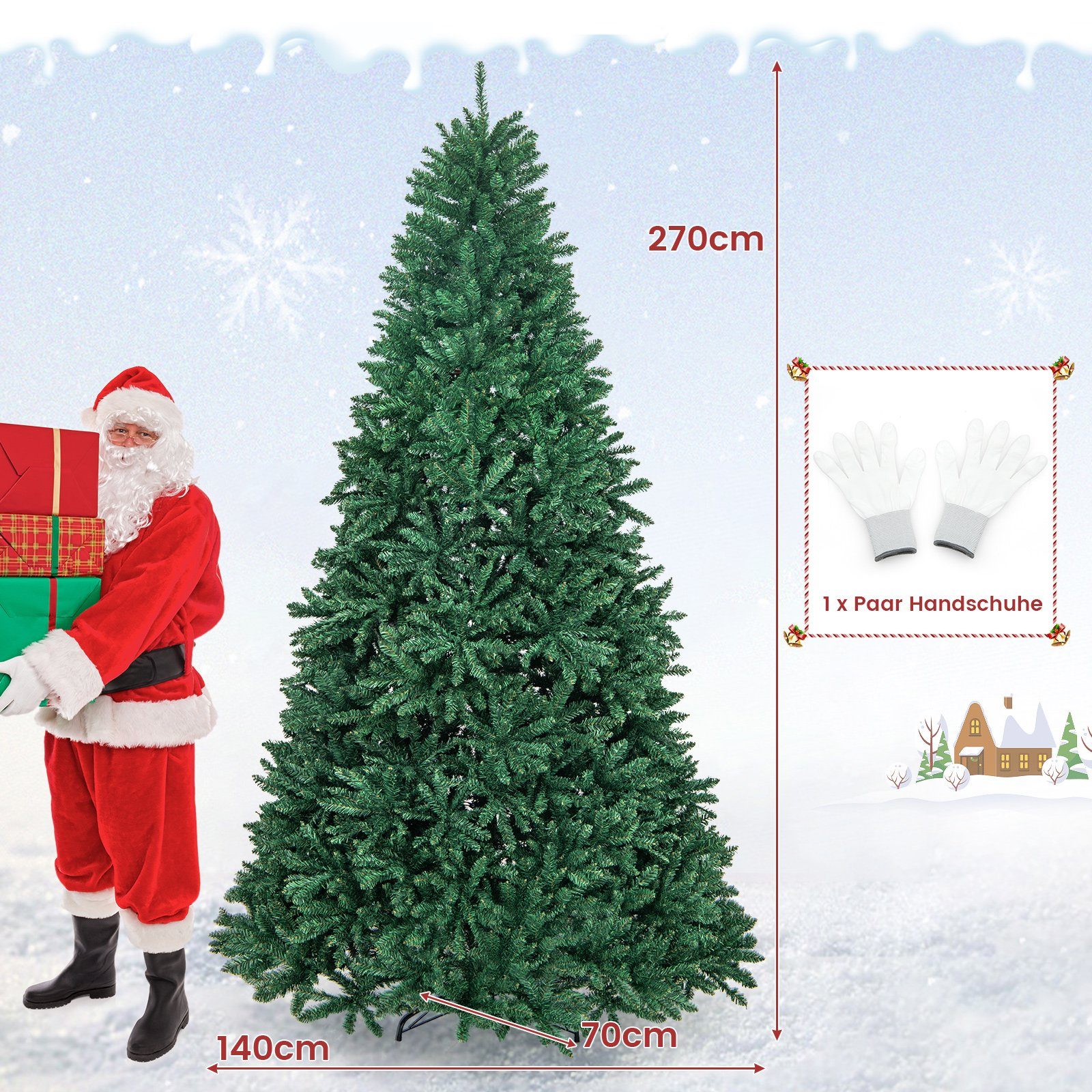 COSTWAY Künstlicher Weihnachtsbaum, 3594 PVC Nadeln, mit Metallständer