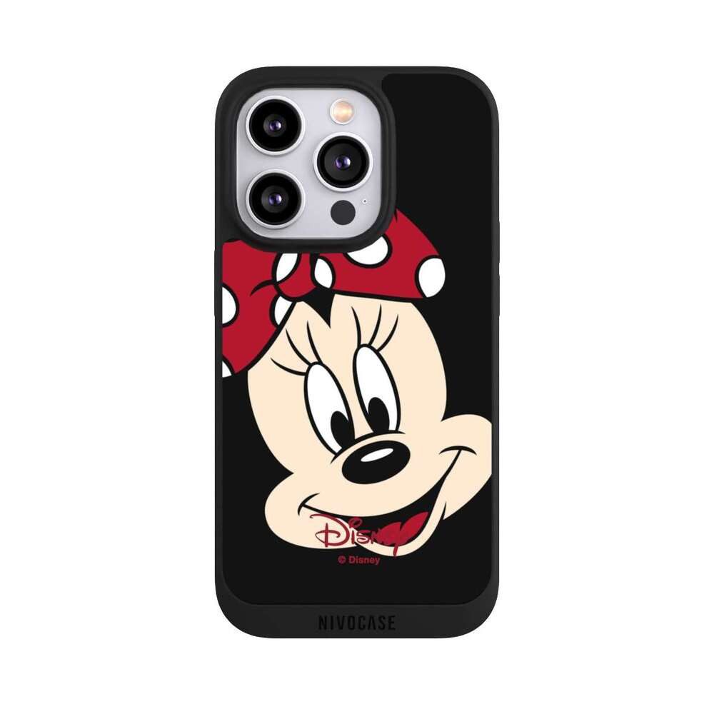 NIVOCASE Handyhülle Minnie Mouse Disney Offizielles Lizenzprodukt Minnie All Over, Apple iPhone 14 Pro Handyhülle Hülle NIVOpure Case Schwarz