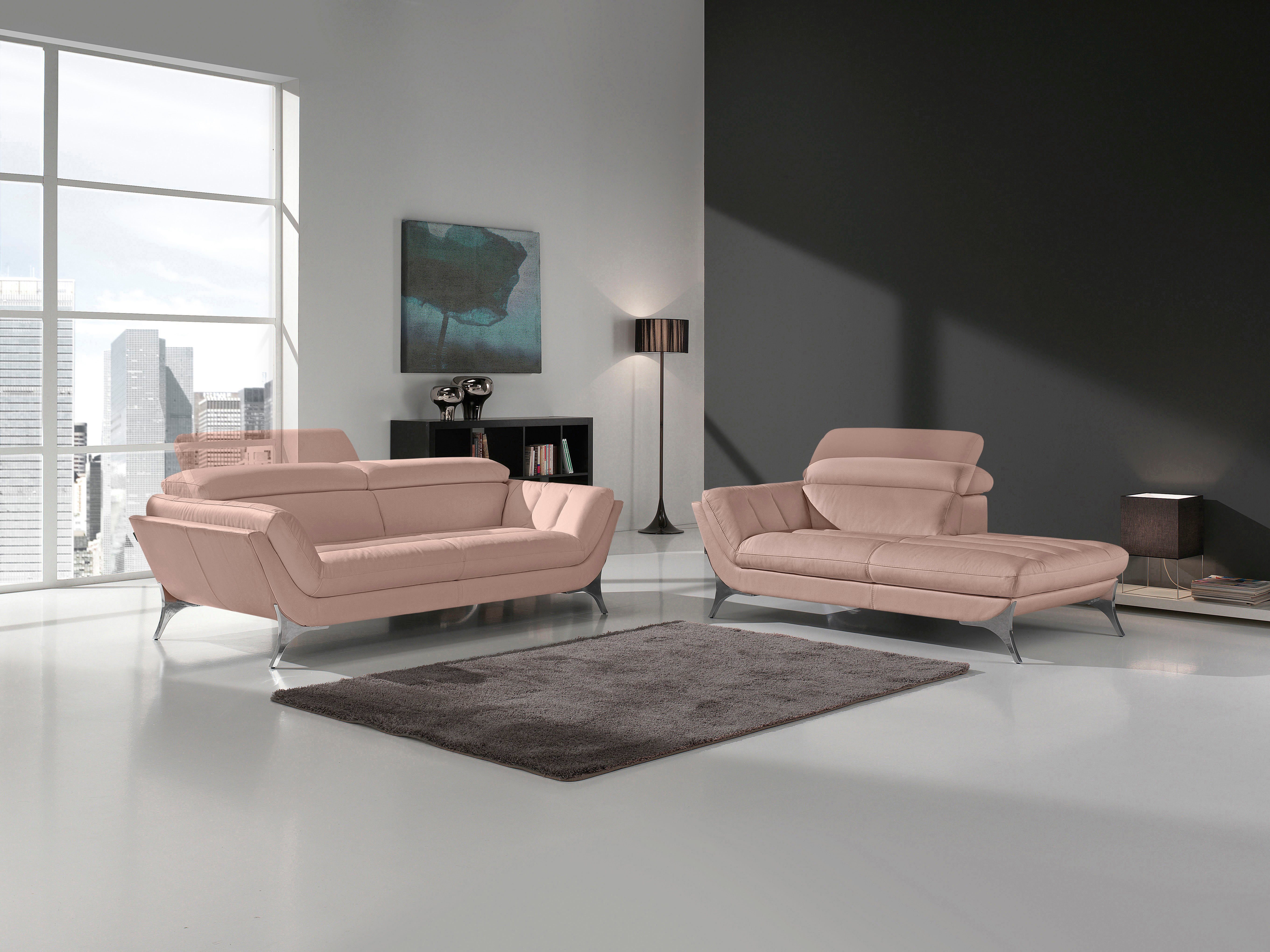 Egoitaliano Polstergarnitur Sueli, (Set), bestehend aus Sofa und Recamiere, Kopfteilverstellung, Bezug Leder