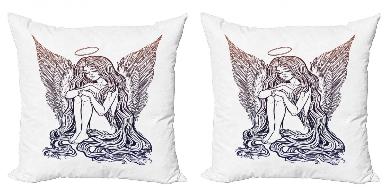 Kissenbezüge Modern Accent Doppelseitiger Digitaldruck, Abakuhaus (2 Stück), angel Wings Langes Haar Mädchen und Halo