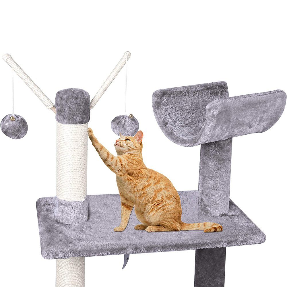 Melko Kratzbaum Kratzbaum Katzenbaum Kletterbaum 131cm Hellgrau Anti-Kipp-Beschläge, Anti-Kipp-Beschläge