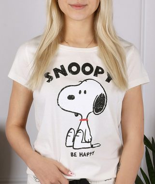 Sarcia.eu Pyjama Snoopy Peanuts Ecru Sommer-Kurzarm-Damenpyjama, Baumwolle, Rüschen S