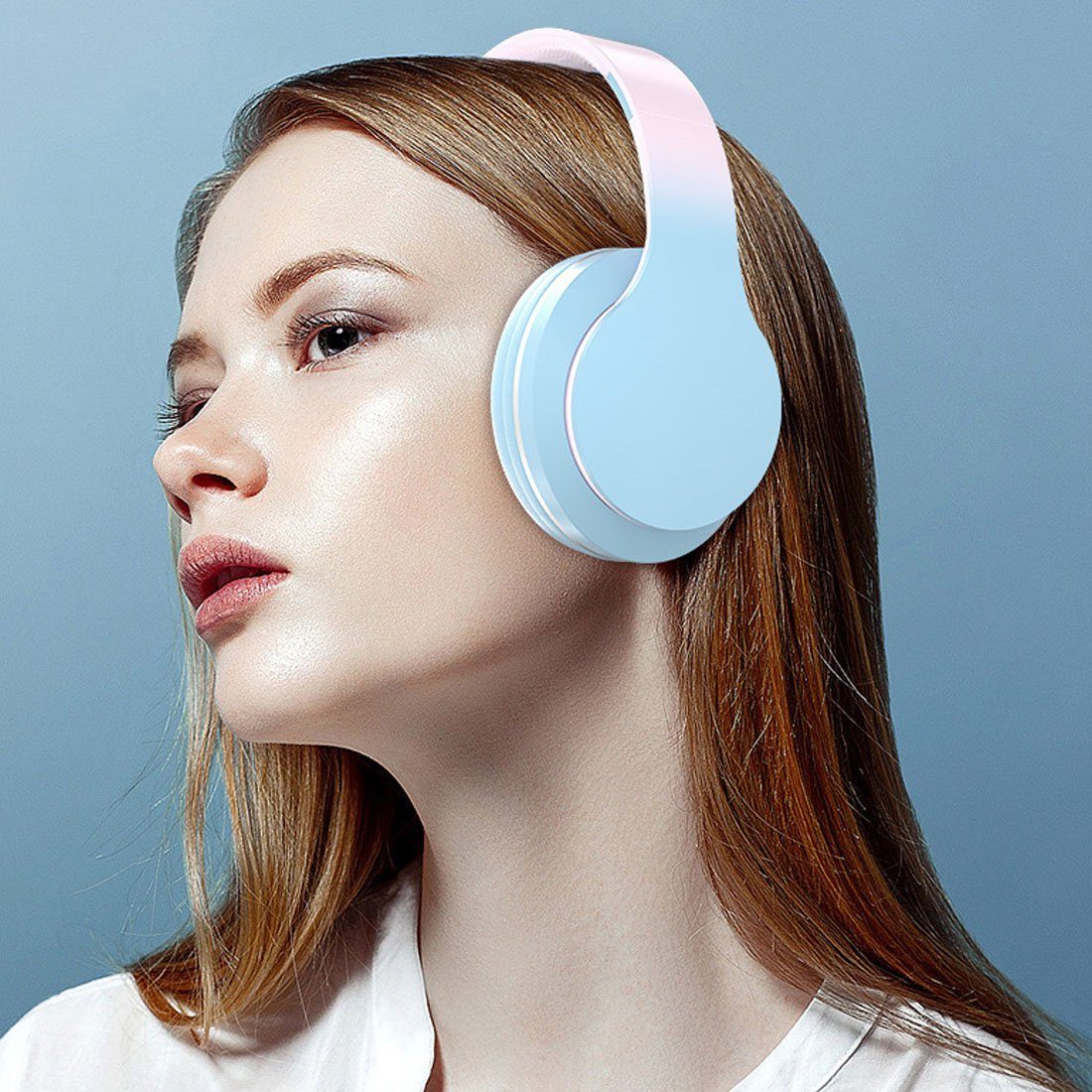 DÖRÖY Drahtloses Bluetooth-Headset mit Farbverlauf, Rosa Headset Bluetooth-Kopfhörer Gaming-Headset