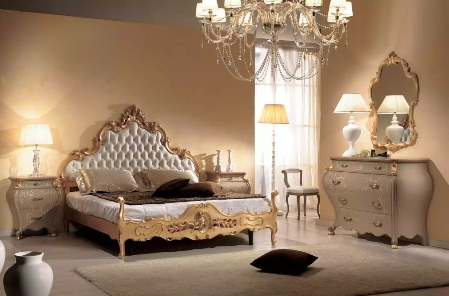 JVmoebel Bett Design Bett Polsterung Italy Chesterfield Hotelbetten Luxus in (1-tlg., Made Nur Bett), 180x200