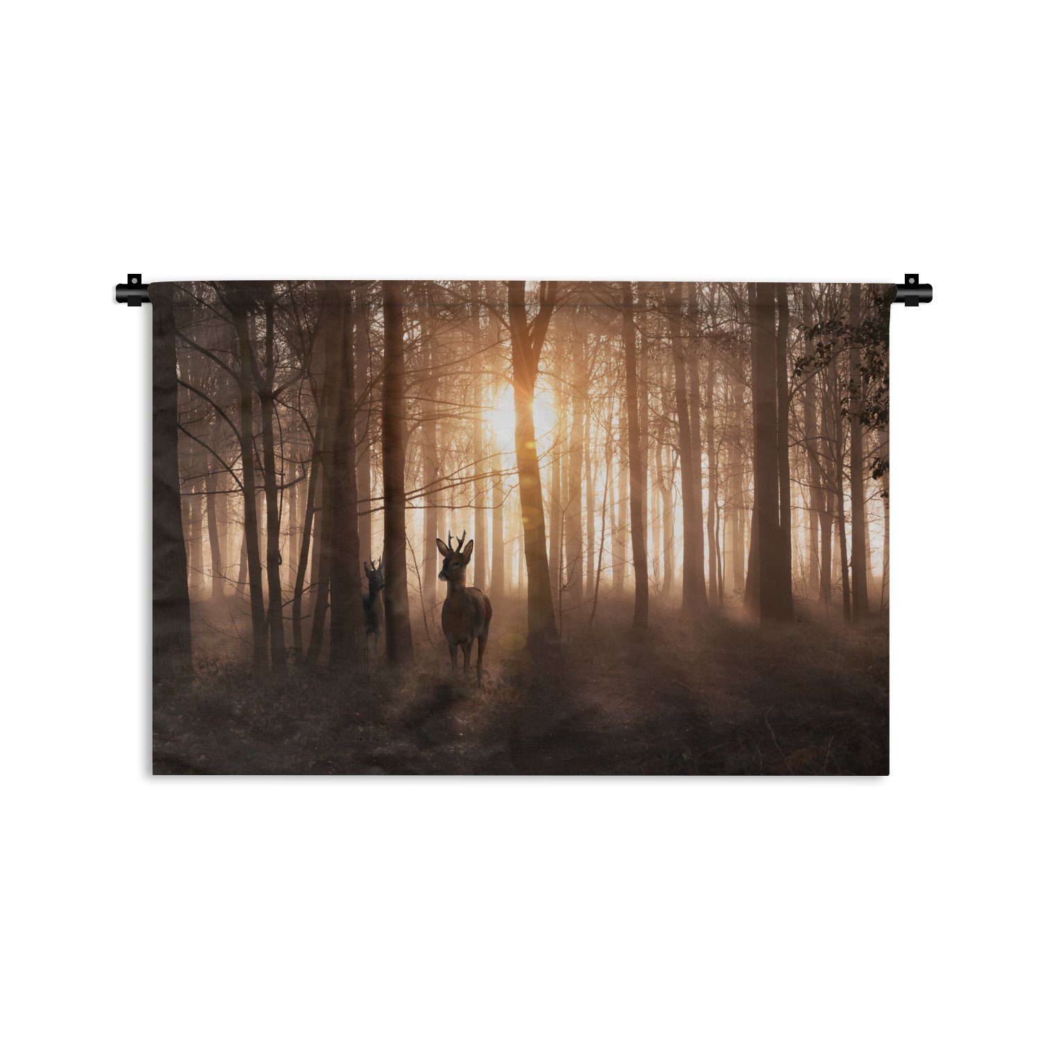 MuchoWow Wanddekoobjekt Wald - Hirsche - Sonne - Bäume - Winter - Natur - Tiere, Wanddeko für Wohnzimmer, Schlafzimmer, Kleid, Wandbehang, Kinderzimmer