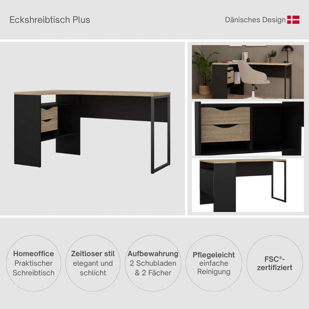 INOSIGN Eckschreibtisch Plus, Schreibtisch mit vielen Stauraummöglichkeiten, Gestell aus Metall