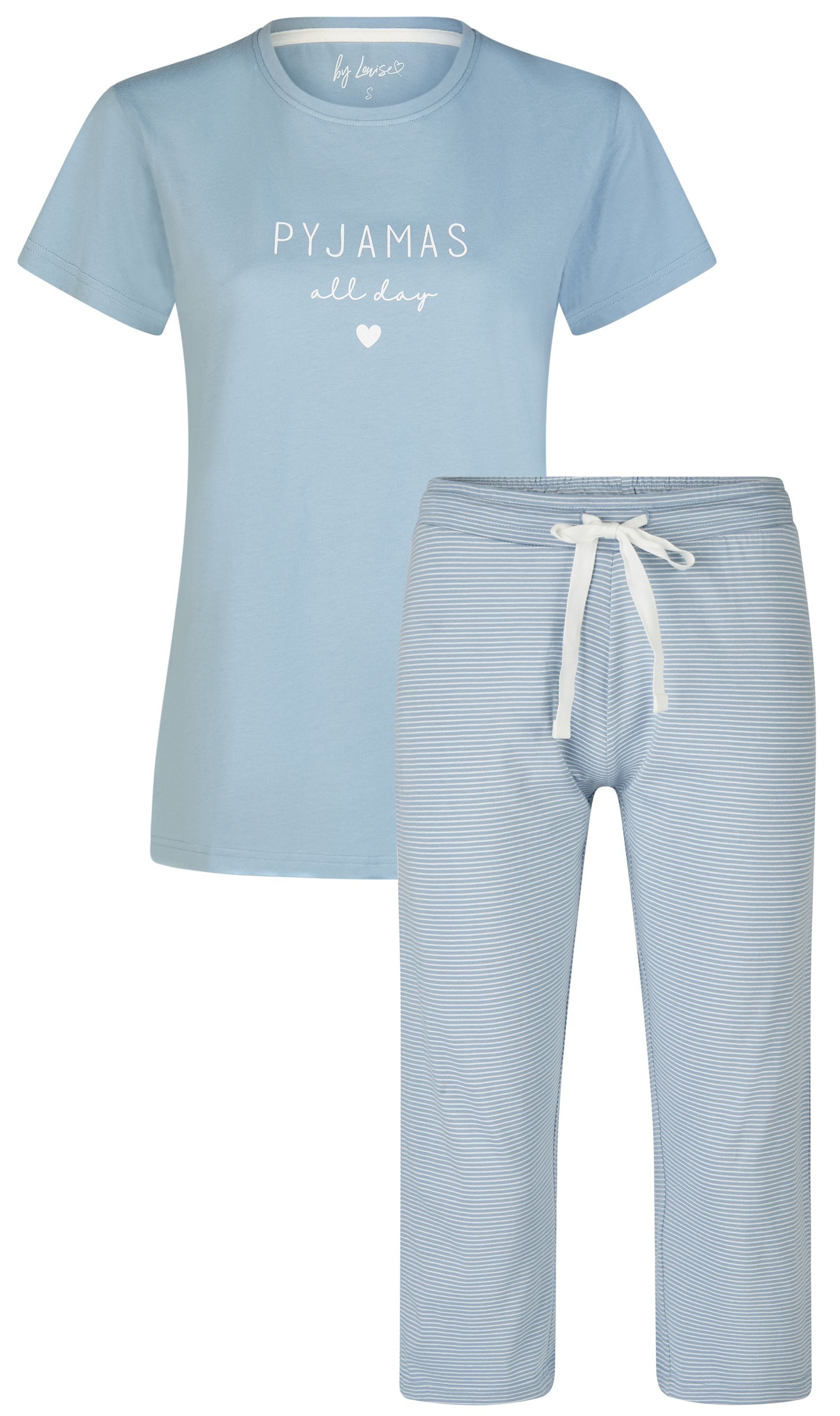 By Louise Schlafanzug Sleep Chic (Set, 2 tlg., 2-teilig) Damen Pyjama Capri Hose Kurzarm Baumwolle Sommer