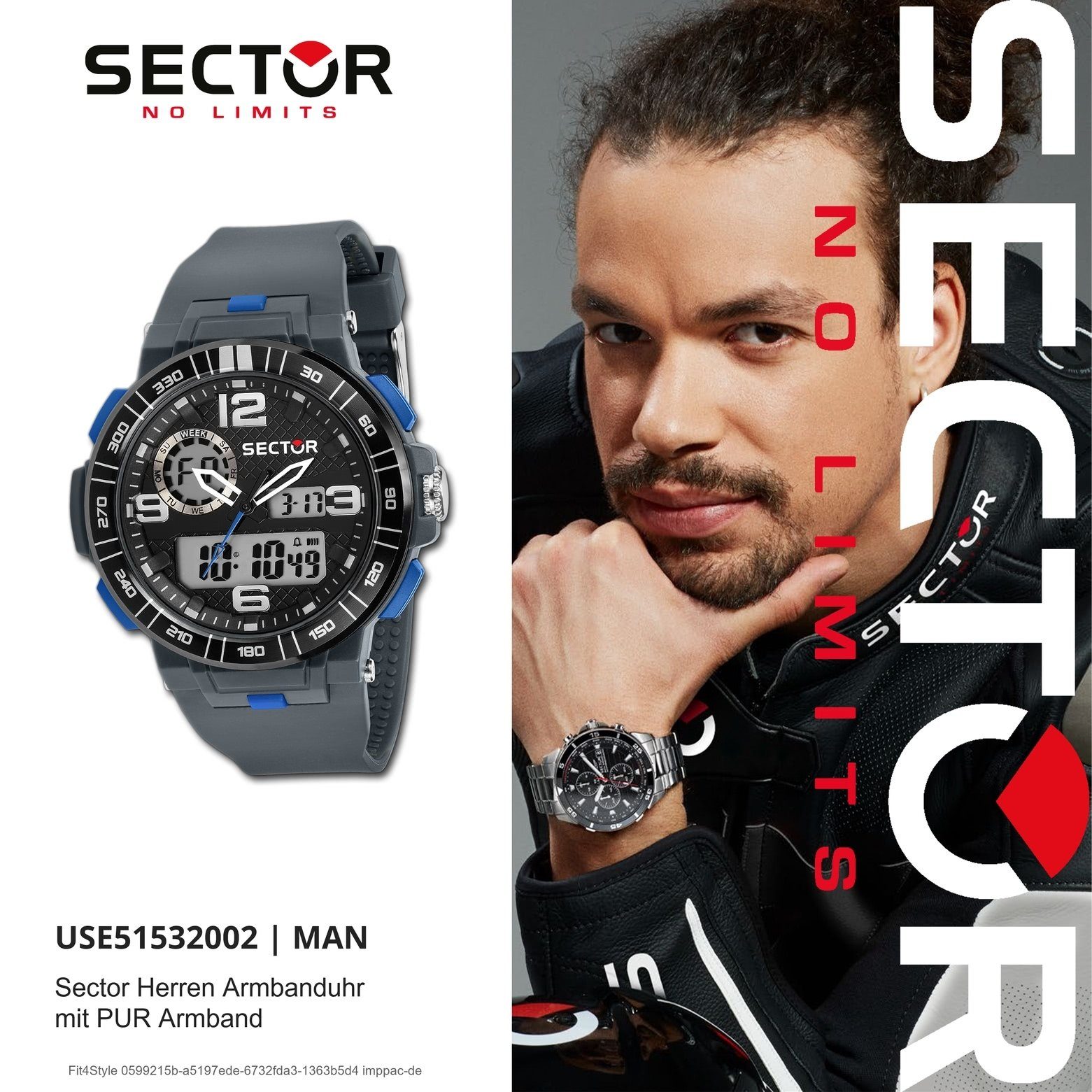 Sector Digitaluhr Sector Herren Armbanduhr Digital, (Digitaluhr), Herren Armbanduhr eckig, groß (40,3x39,7mm), PURarmband grau, Casual