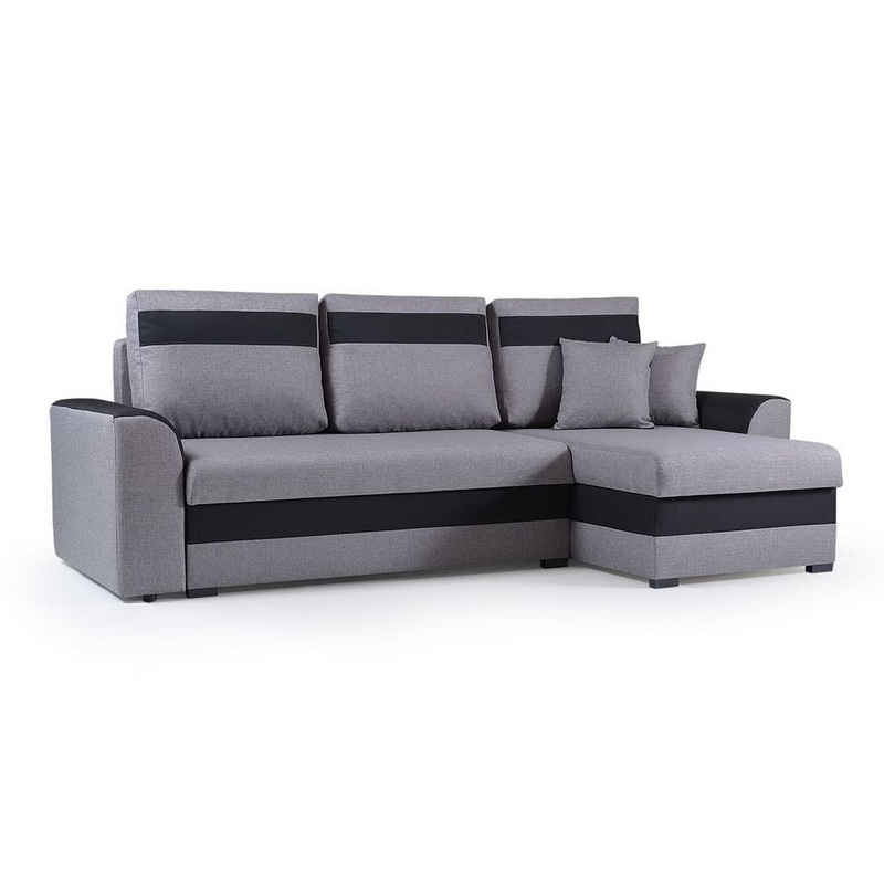 MOEBLO Ecksofa ZENO, Eckcouch mit Bettfunktion Couch L-Form Polstergarnitur Wohnlandschaft Polstersofa mit Ottomane Couchgranitur Sofa, mit Schlaffunktion und Bettkasten, - (BxHxT): 243x89x137cm