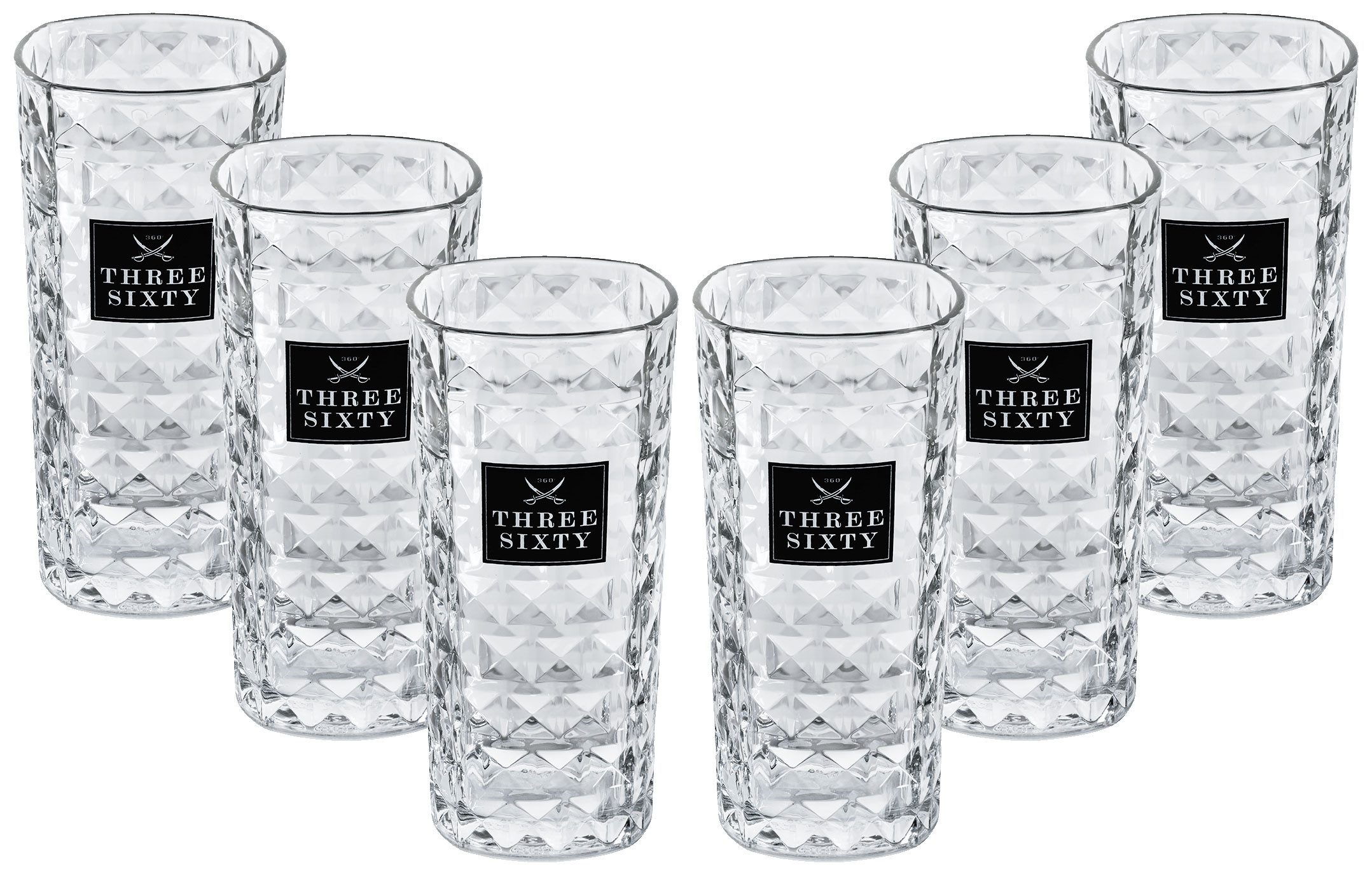 Glas Three Sixty Vodka Longdrink Glas Gläserset eckig - 6x 0,3L geeicht