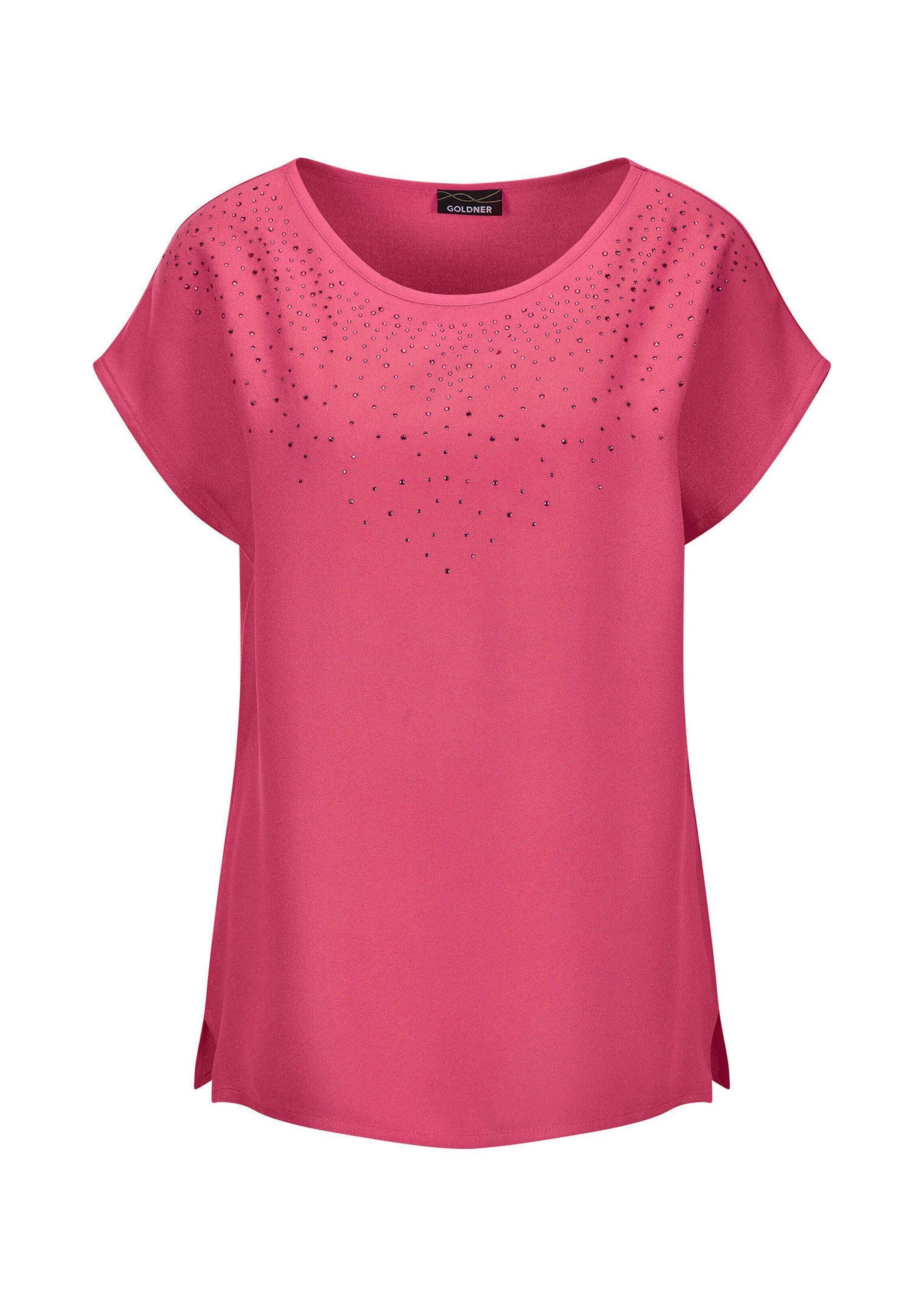 Schlupfbluse Kurzgröße: Elegante Viskosebluse mit Glitzer