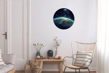 MuchoWow Wandsticker Erde - Weltraum - Sterne - Landschaft (1 St), Tapetenkreis für Kinderzimmer, Tapetenaufkleber, Rund, Wohnzimmer