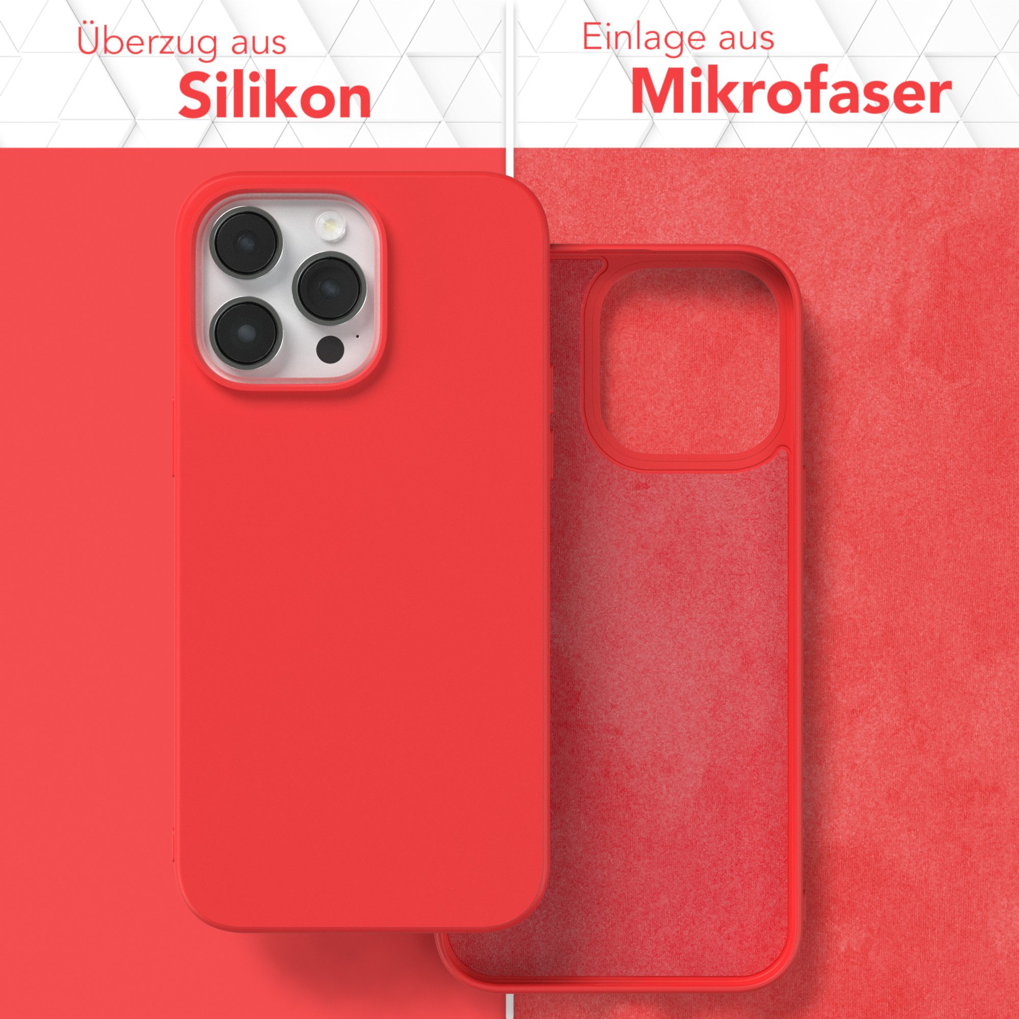 EAZY CASE Handyhülle für Apple iPhone 14 Pro Max Hülle Silikon 6,7 Zoll, Silikon Schutzhülle mit Kameraschutz stoßfest handycover elastisch Rot