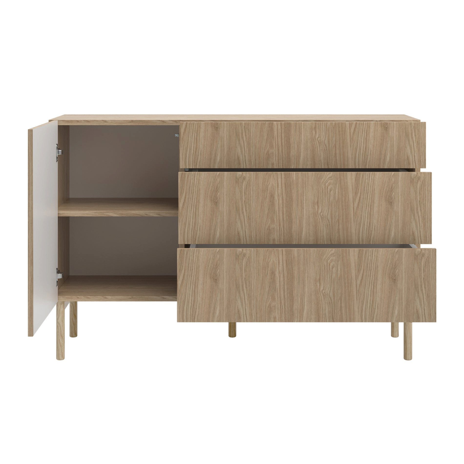 Selsey Sideboard NOLIE, 1-türig mit 2 Fächern, 3 Schubladen, Holzbeinen, 140 cm