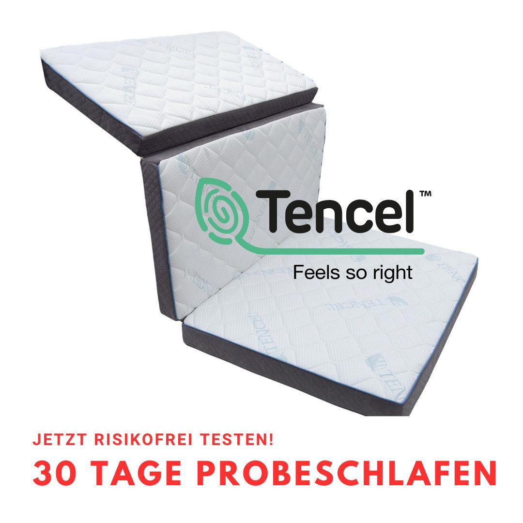 Klappmatratze für VW Caddy und Caddy kombi, 8x120x200 cm, MatratzenL.A.B®, 8 cm hoch, (Kaltschaum & Viscoschaum, Härtegrad H2 mittel), TENCEL™ Lyocell mit Velours Polsterstoff in Alcantara Optik