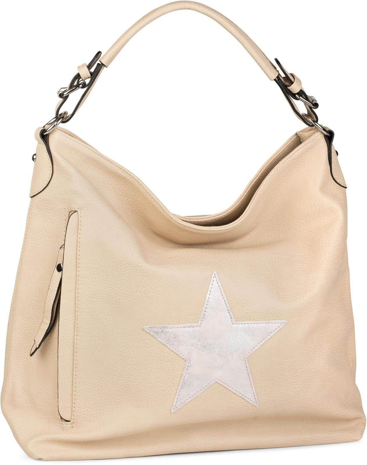 styleBREAKER Hobo (1-tlg), Shopper mit Stern im Vintage Look Hellbraun