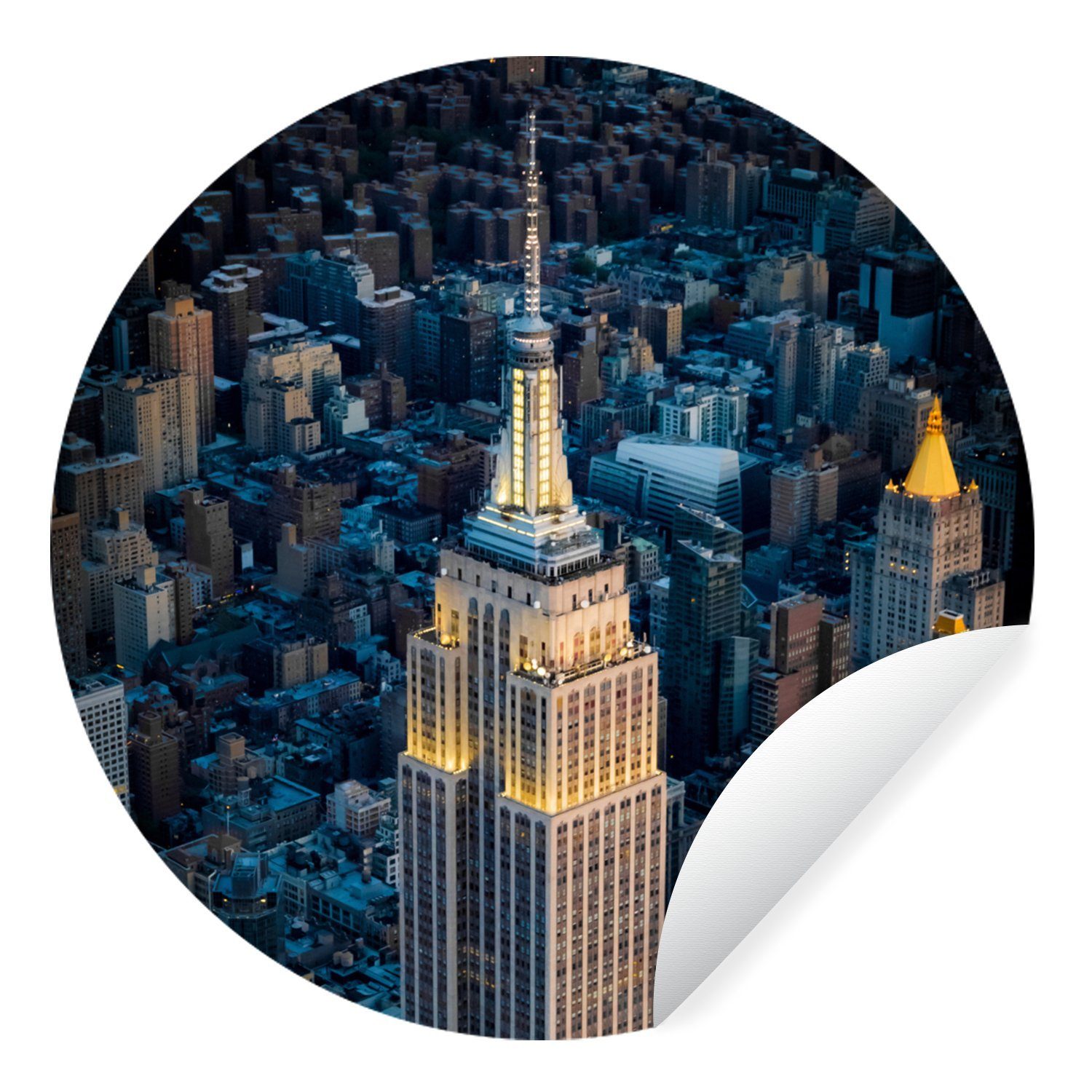 MuchoWow Wandsticker Luftaufnahme des Empire State Building (1 St), Tapetenkreis für Kinderzimmer, Tapetenaufkleber, Rund, Wohnzimmer