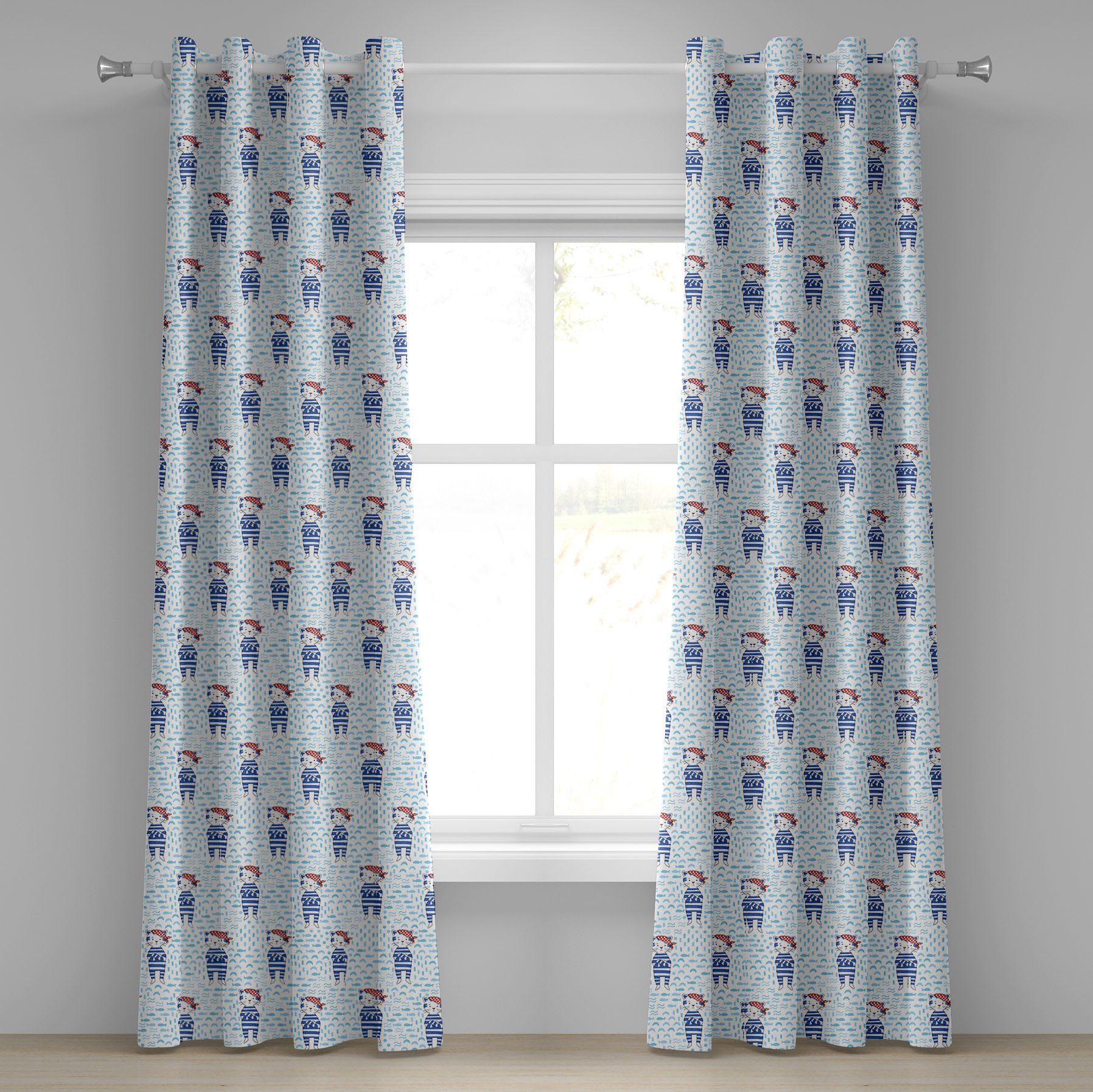 Gardine Dekorative in Katze Schlafzimmer Wohnzimmer, blauen Abakuhaus, für Matrosenanzug 2-Panel-Fenstervorhänge den Pirates
