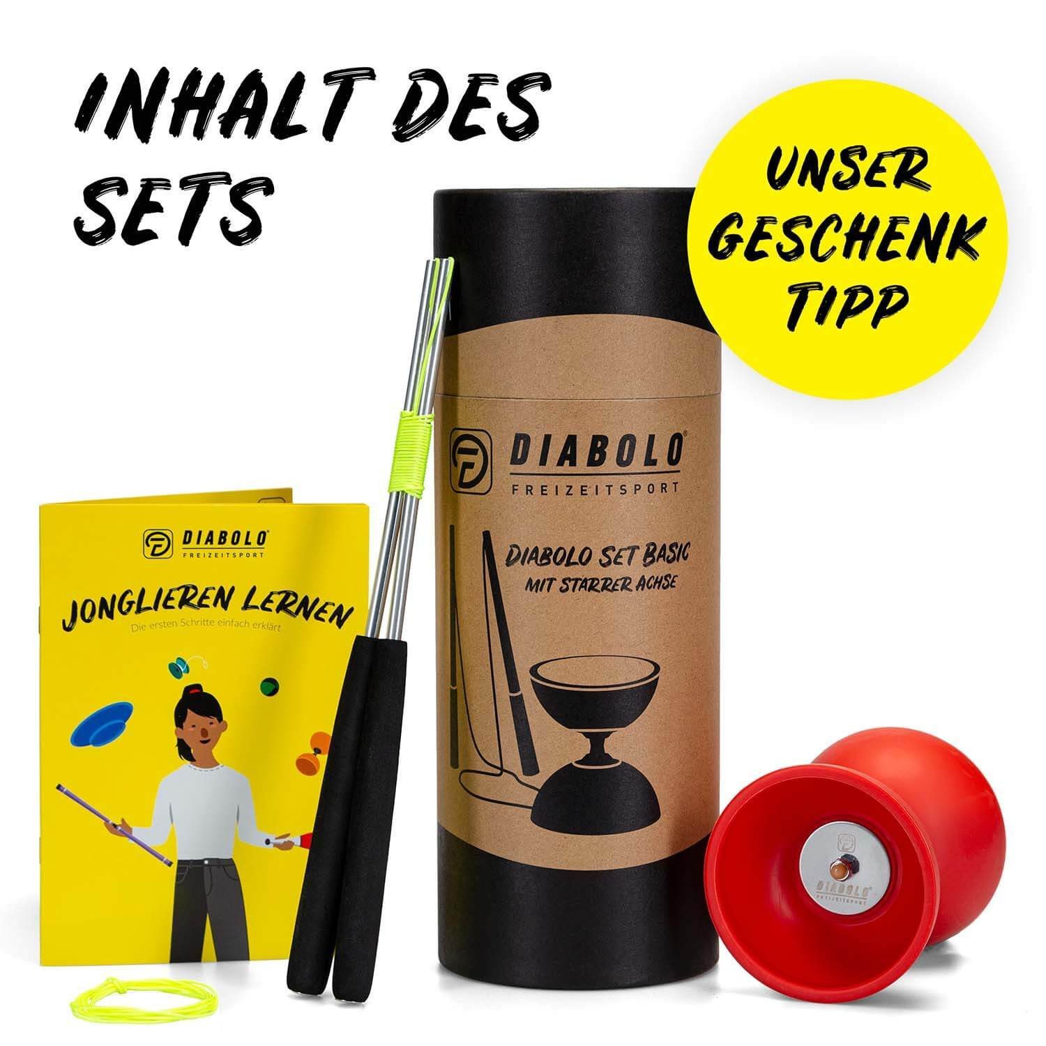 Diabolo Freizeitsport Diabolo Set Basic - inkl. Alu-Handstäben, Ersatzschnur, Anleitung, (Set, 1-tlg), Diabolo Set Basic (rot) Kinder ab 5 mit Stäben Anleitung Ersatzschnur