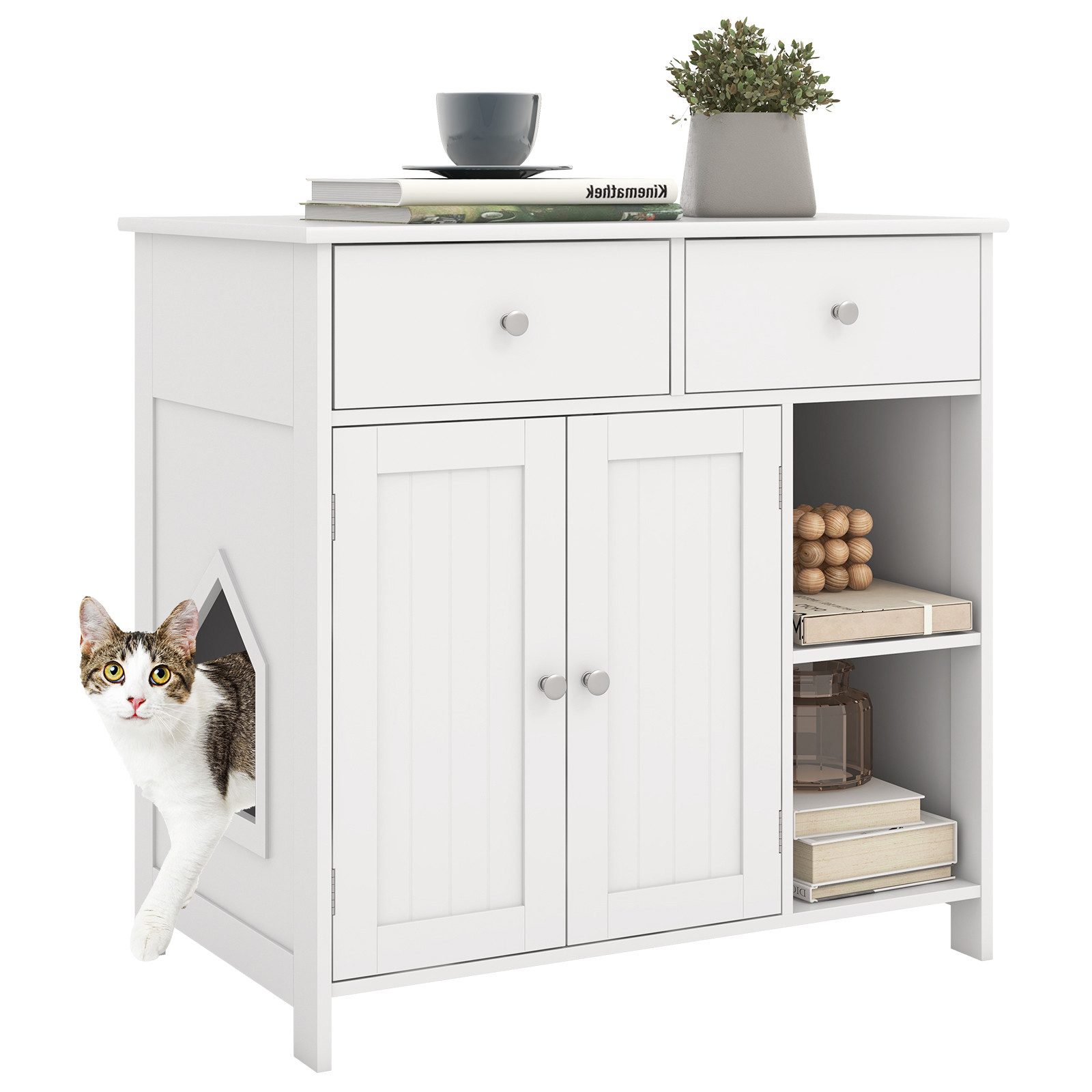 KOMFOTTEU Katzentoilette, Katzenschrank für Katzentoilette, mit 2 Schublade günstig online kaufen