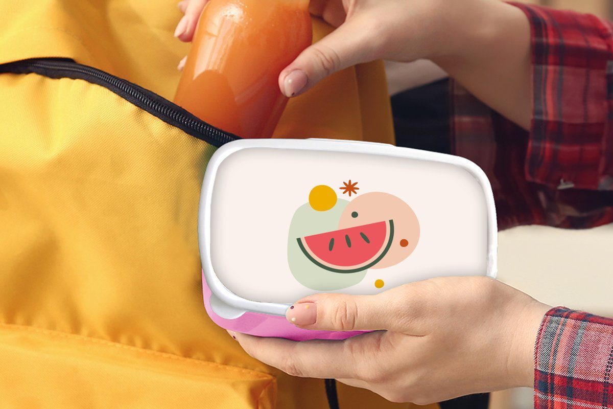Kunststoff, Brotbox - Brotdose Lunchbox MuchoWow Obst Erwachsene, Pastell, für Mädchen, Snackbox, Wassermelone (2-tlg), Kinder, Kunststoff rosa -