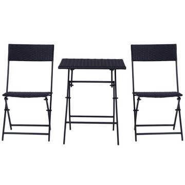 Outsunny Sitzgruppe Bistroset Polyrattan 3tlg. Gartenmöbel Set, (Balkonmöbel Set, 3-tlg., Gartengarnitur), Schwarz 60 x 60 x 72 cm