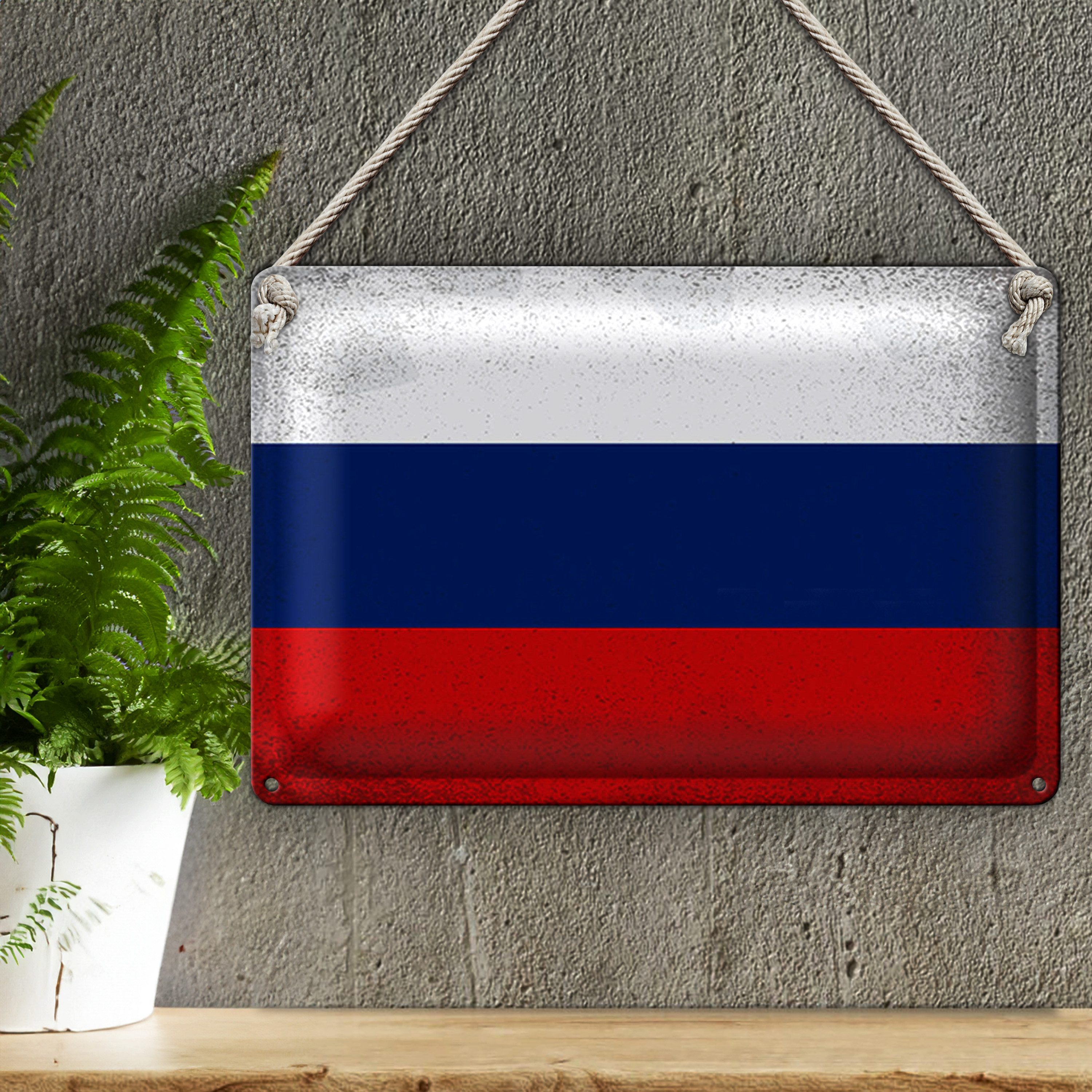 Roomando Metallschild Blechschild Flagge Russland 30x20cm Flag of Russia Vintage