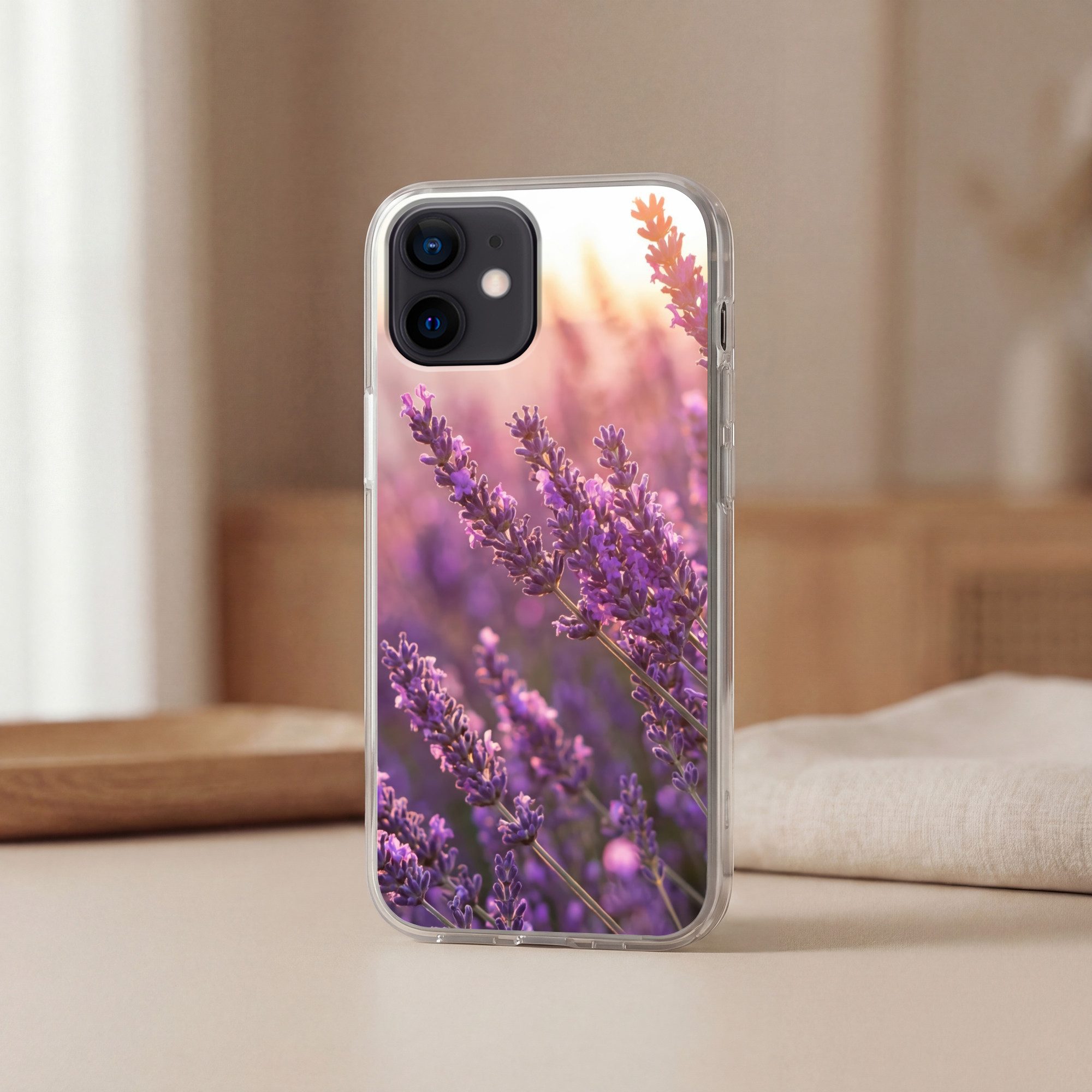 MuchoWow Handyhülle für Apple iPhone 12 Lavendel - Lila - Sonnenlicht, Smartphone-Bumper, Print, Handy Schutzhülle Dünn