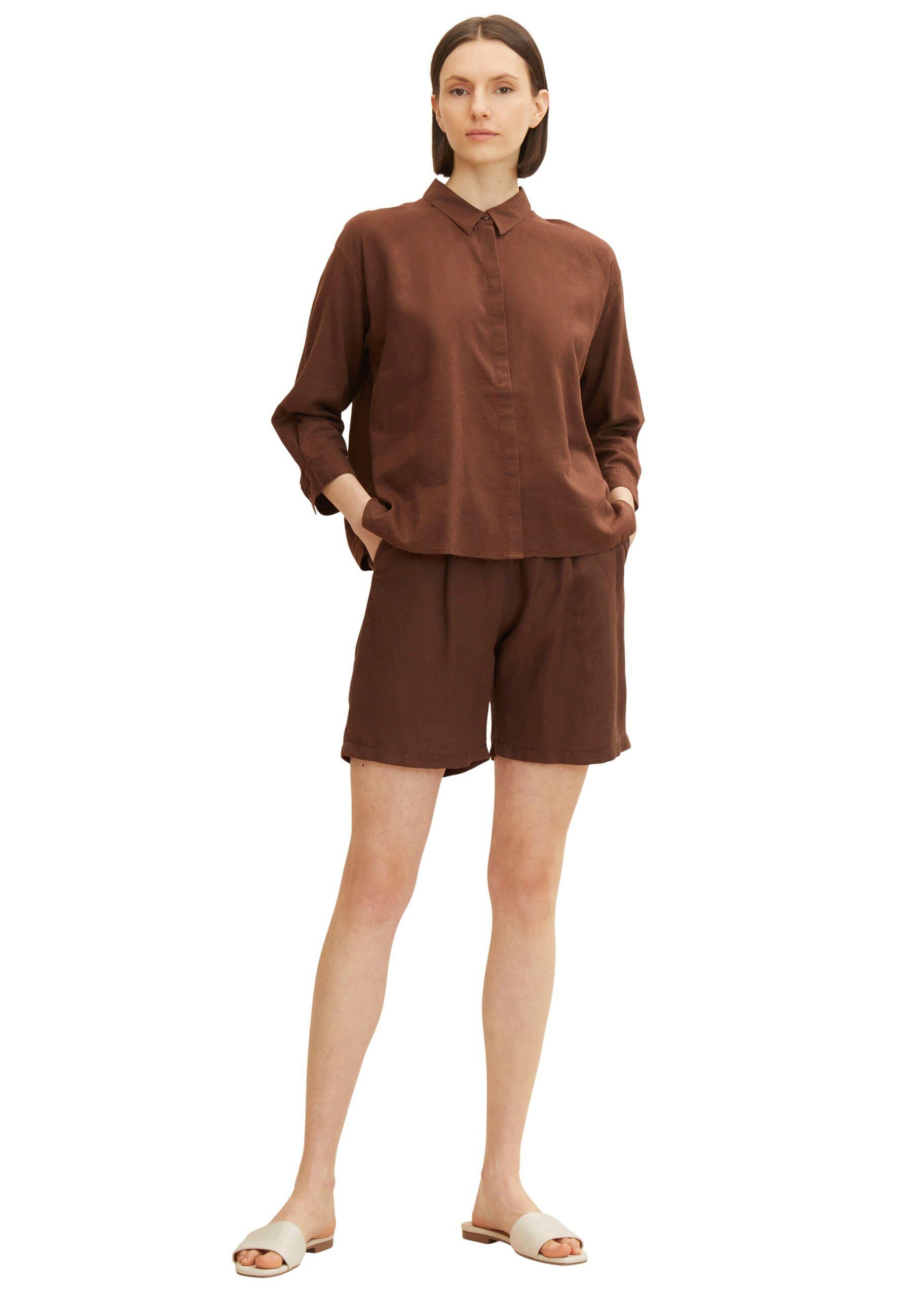 TOM TAILOR Shorts mit Leinenanteil elastischem chocolate und brown Bund