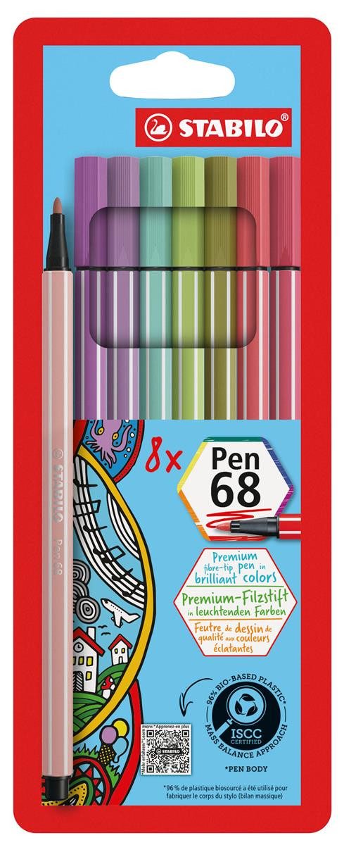 Stabila Faserstift STABILO Pen 68 Filzstift - 1 mm - pastell - 8er Set - Kartonetui