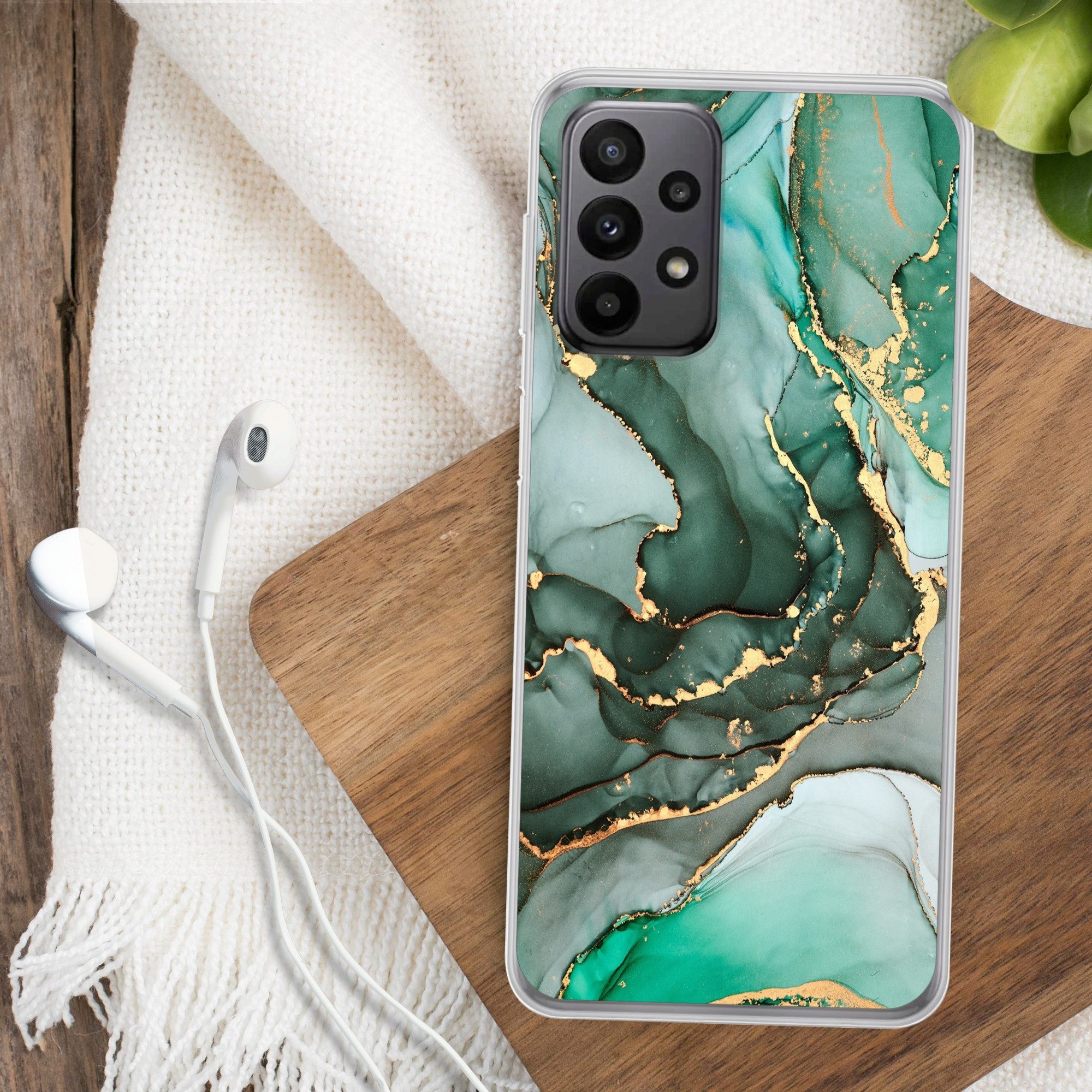 MuchoWow Handyhülle für Samsung Galaxy A23 5G Gold - Marmor - Grün - Luxus - Marmoroptik -, Smartphone-Bumper, Print, Handy Schutzhülle Dünn