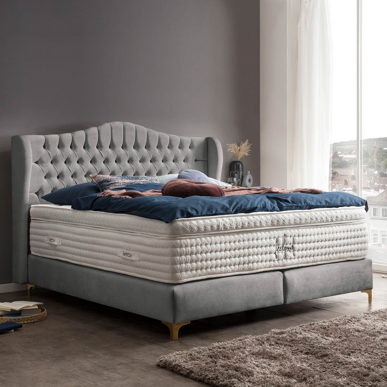 BettCo Boxspringbett Maison (in Silber Samt, günstig online kaufen
