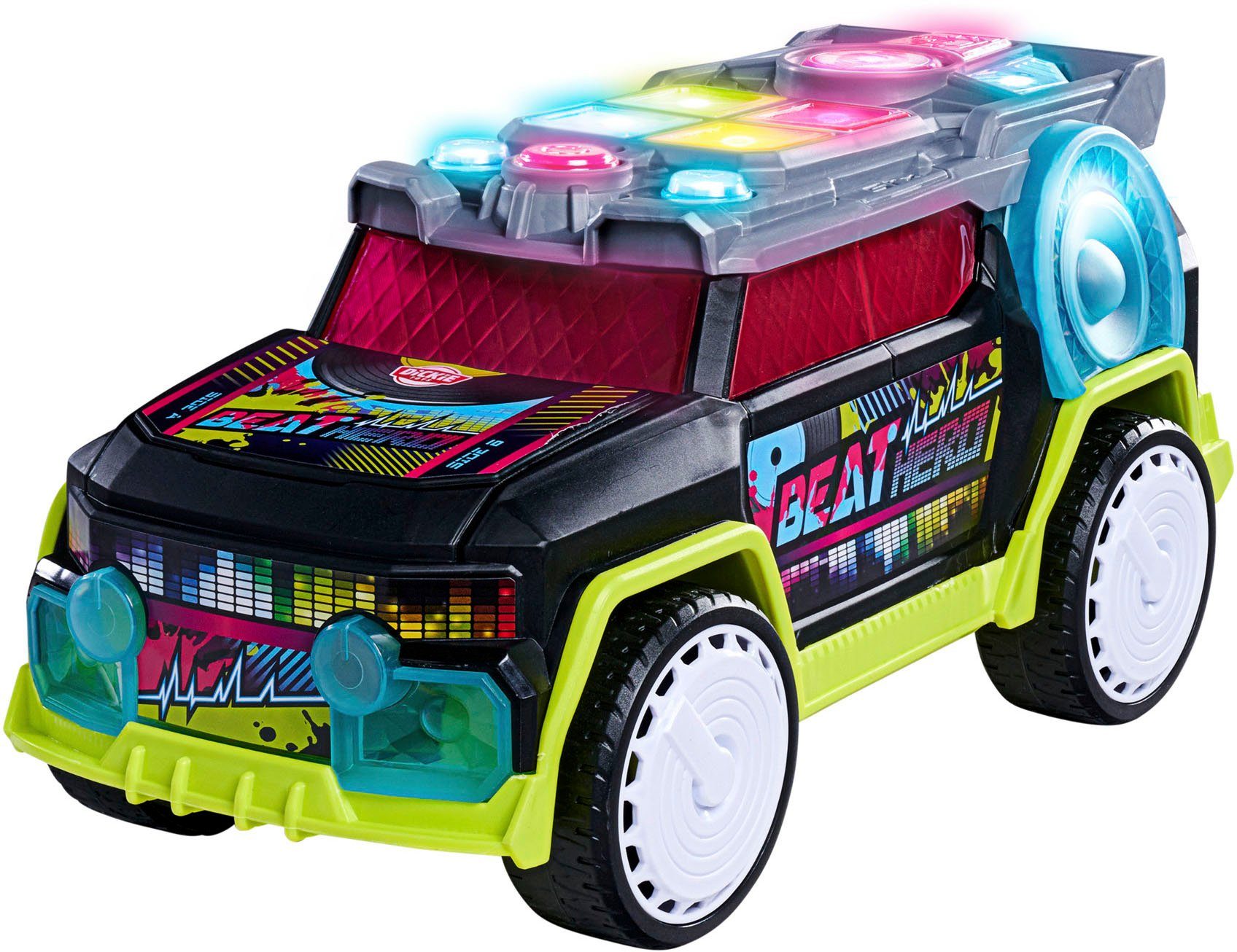 Dickie Toys Spielzeug-Auto STREETS N BEATZ, Beat Hero, mit Licht & Sound,  Spielzeugauto mit Freilauf trifft auf DJ-Pult mit integrierter Lichtshow