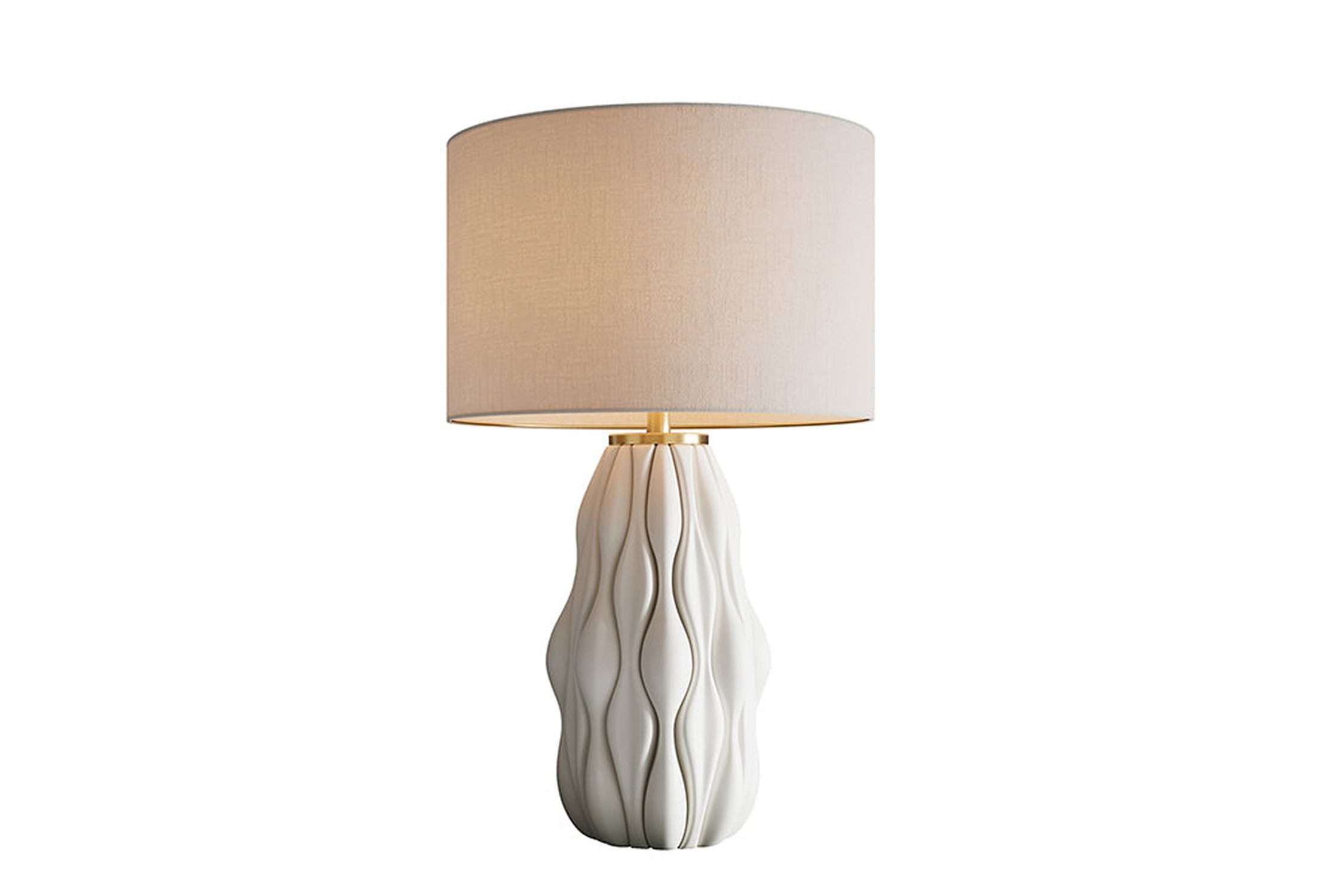 Licht-Erlebnisse Tischleuchte PABLO, ohne Leuchtmittel, Keramik Stoff 66 cm in Weiß Gold E27 Modern