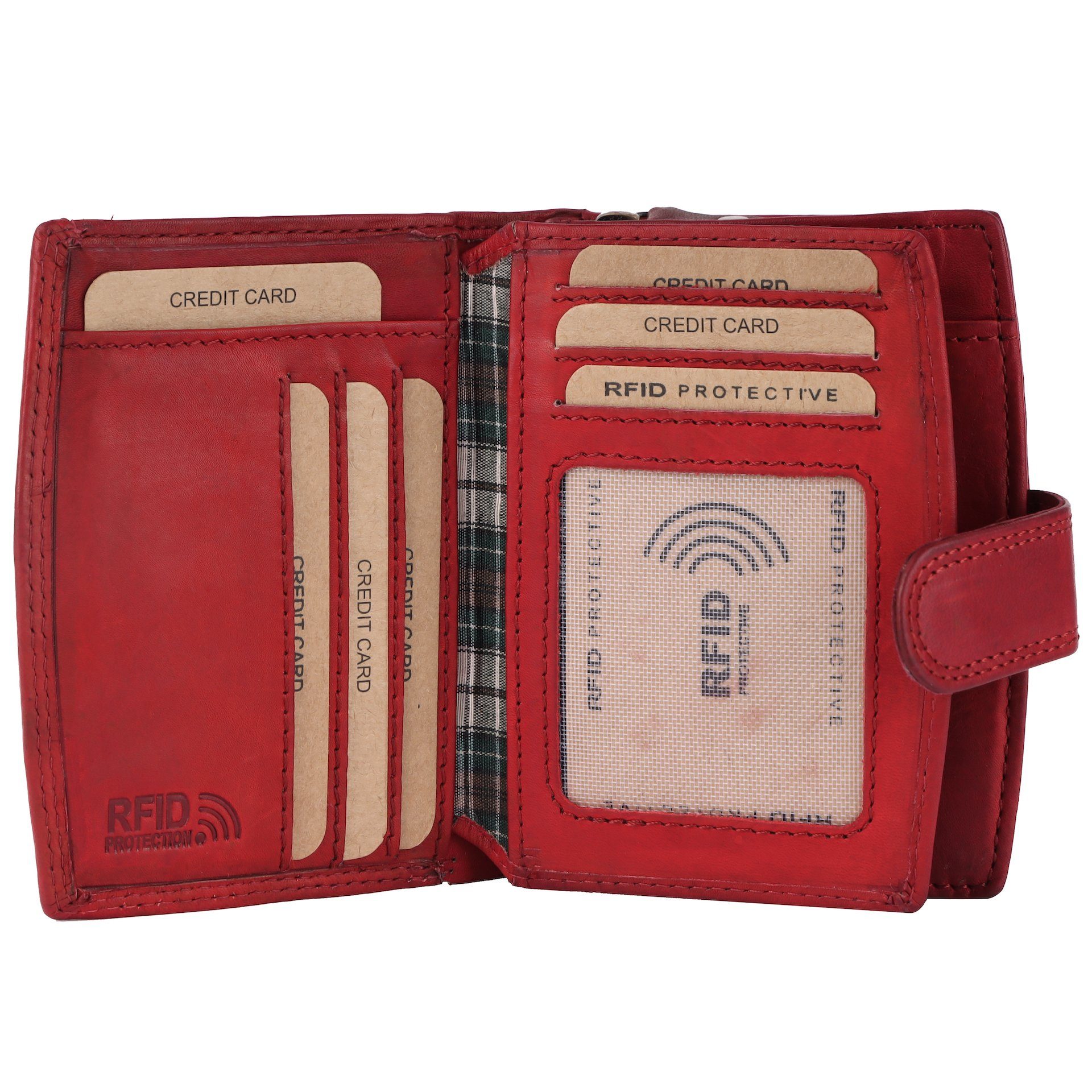Damen Benthill Kartenfächer Portemonnaie Leder vielen Echt Münzfach RFID-Schutz Geldbörse Geldbeutel mit Reißverschlussfach Kartenfächer, Rot RFID
