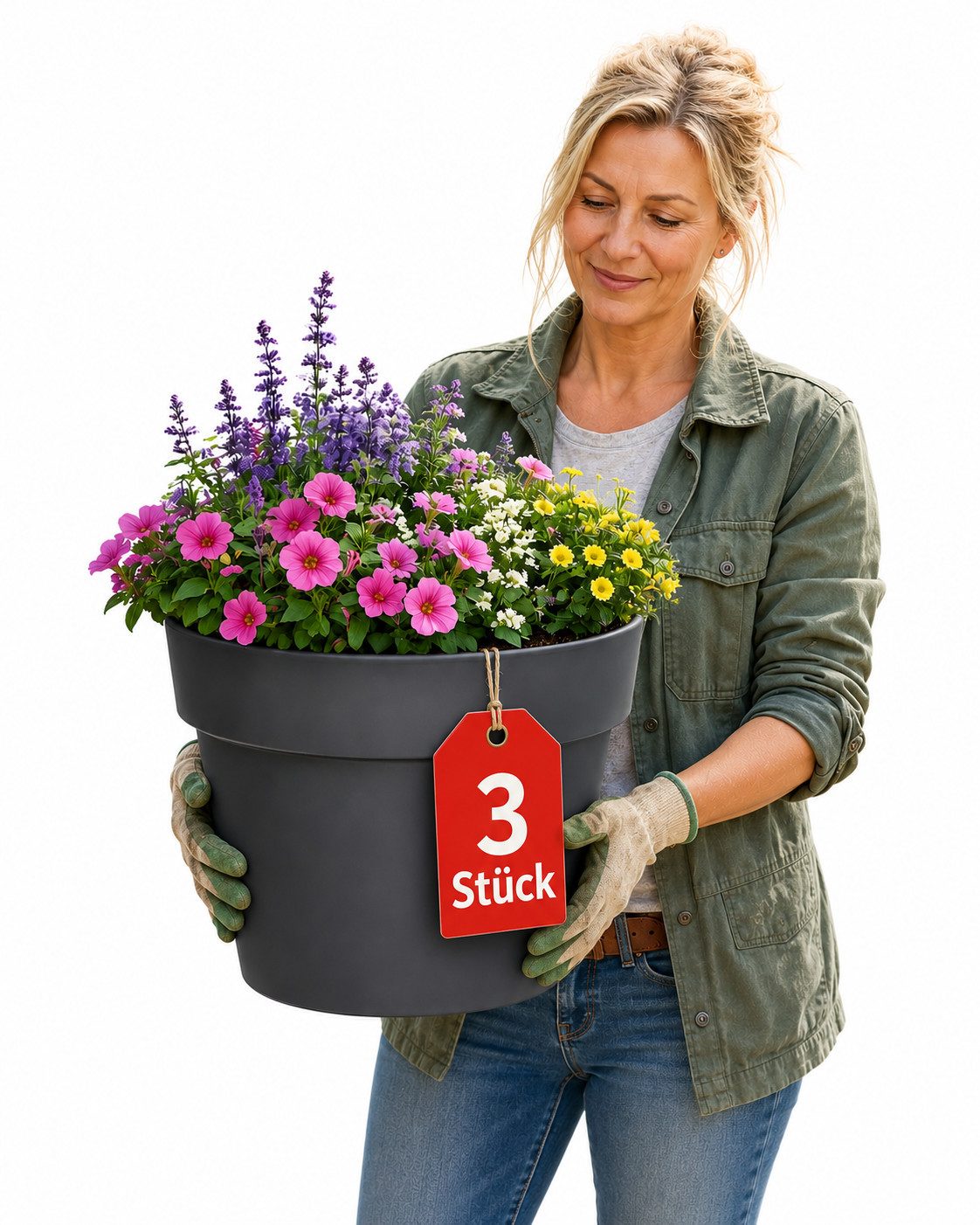 BigDean Blumentopf Pflanzkübel groß Anthrazit Classic mit integriertem Wasserspeicher (3 St), Wetterfester Kunststoff, Integrierter Zwischenboden