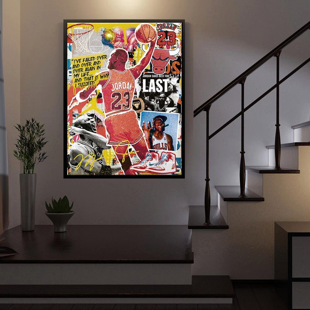 DOTCOMCANVAS® Porträt Bulls goldener Michael Art Pop Rahmen Leinwandbild, Jordan 23 Leinwandbild Collage
