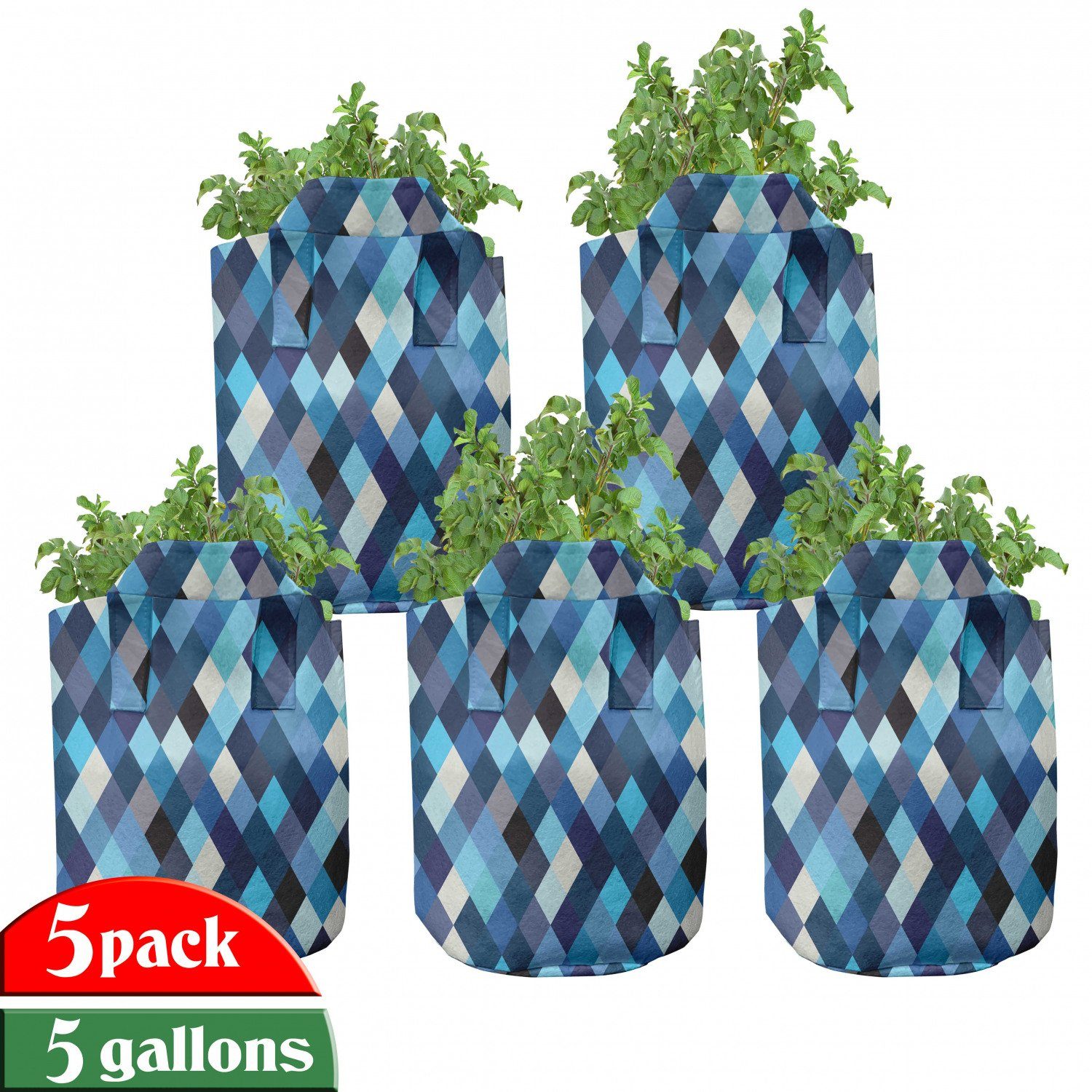 Abakuhaus Pflanzkübel hochleistungsfähig Stofftöpfe mit Griffen für Pflanzen, Bunt Blau getönte Hexagons