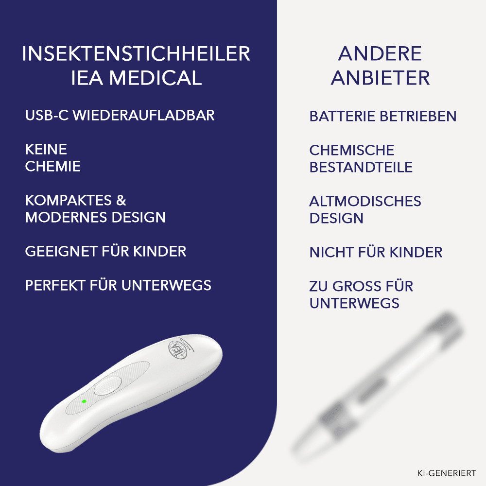 IEA Medical Insektenstichheiler CH3000B USB-C - Medizinprodukt, wiederaufladbar, 2 Programme, Wärmeanwendung, bis zu 200 Anwendungen pro Ladung, ohne Chemie