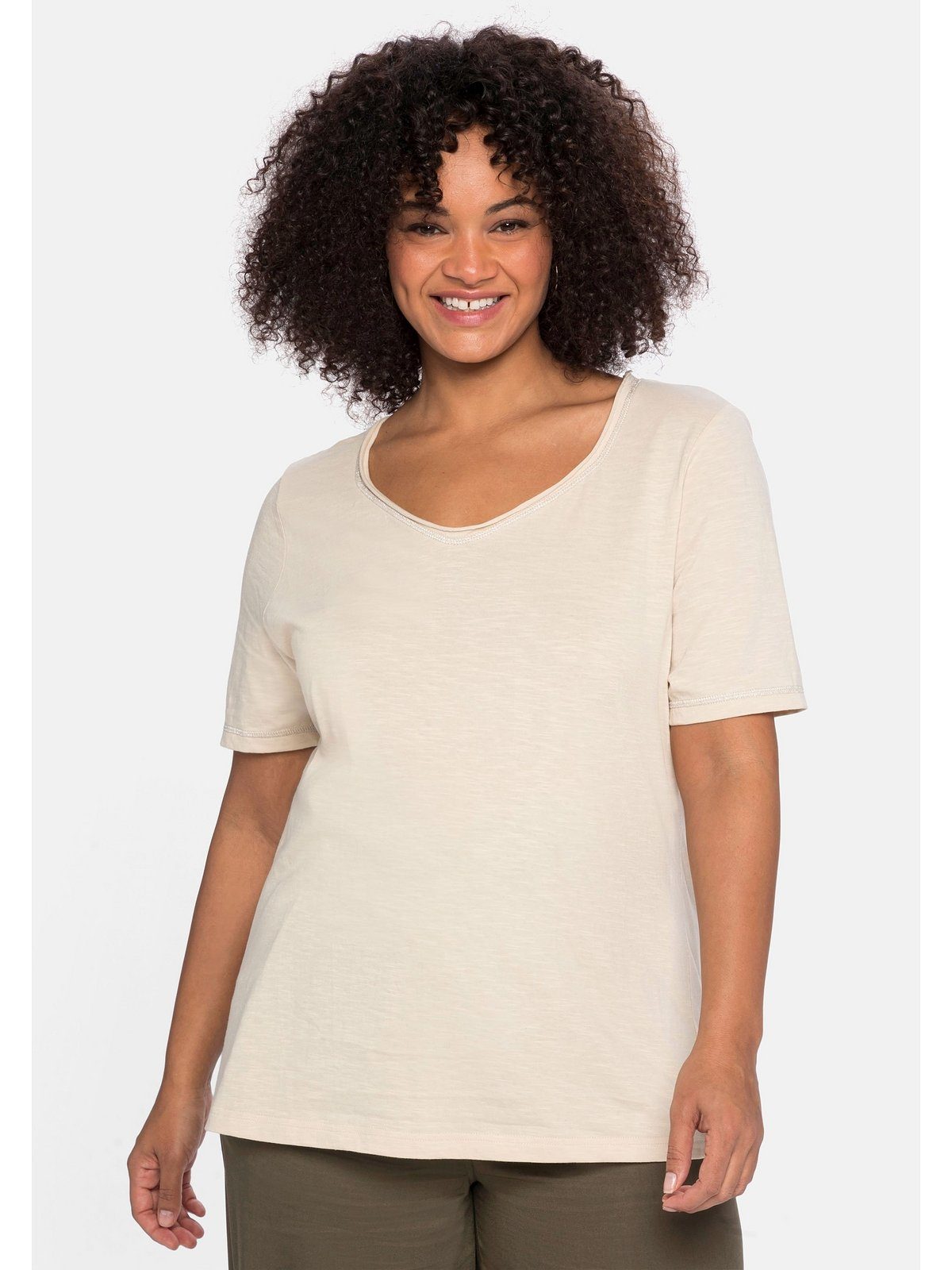 Sheego T-Shirt Große Größen mit silberfarbenen Ziernähten