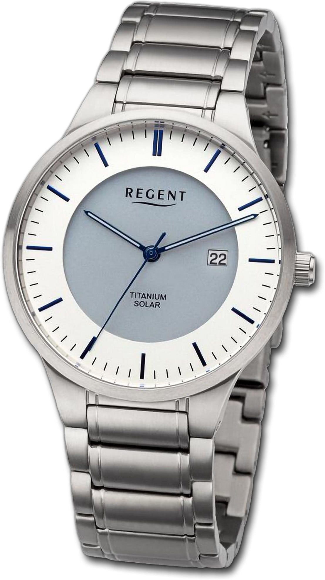 Regent Quarzuhr Regent Herren Armbanduhr Analog, Herrenuhr Metallarmband silber, rundes Gehäuse, extra groß (ca. 40mm)