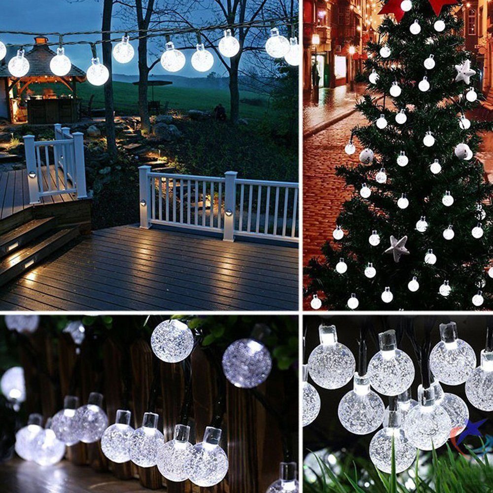 Außen, 100/50/30 Kugeln LED-Lichterkette Licht Warmweiß, Deko Licht 30LEDs Party Garten 6.5m LEDs Lichterkette Kaltesweiß, Buntes IP44 Solarleuchte oyajia Innen Kaltesweiß