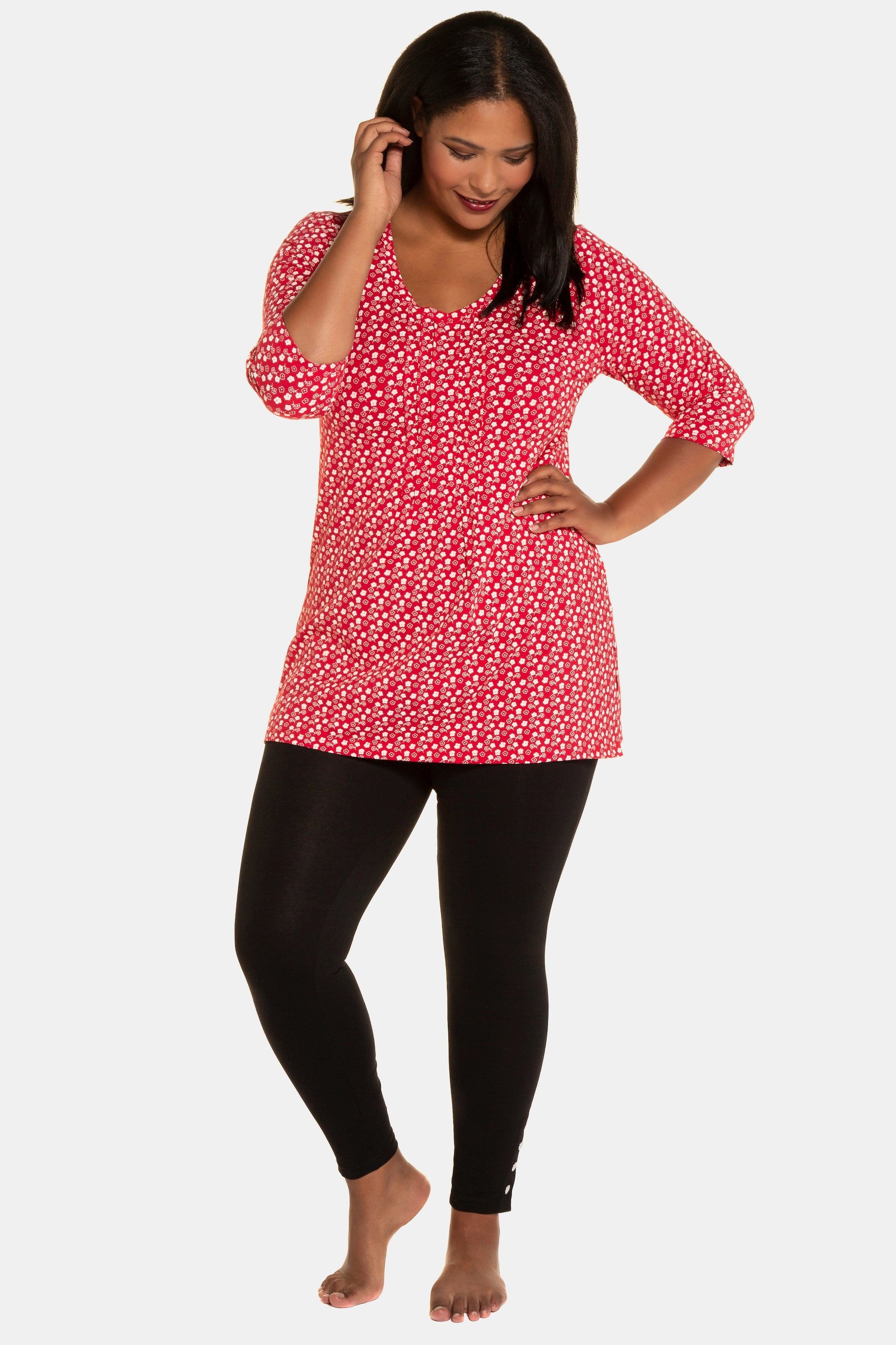 Ulla Popken Longshirt Longshirt Blütenmuster A-Linie Biesen 3/4-Arm