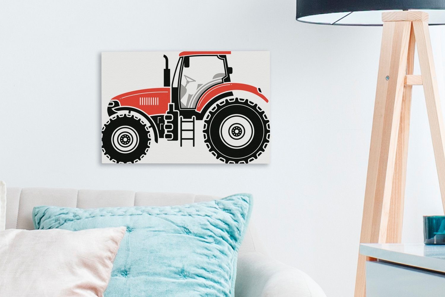 Wandbild Aufhängefertig, 30x20 St), Leinwandbilder, Traktor Rot - - Leinwandbild Schwarz, Wanddeko, (1 OneMillionCanvasses® cm
