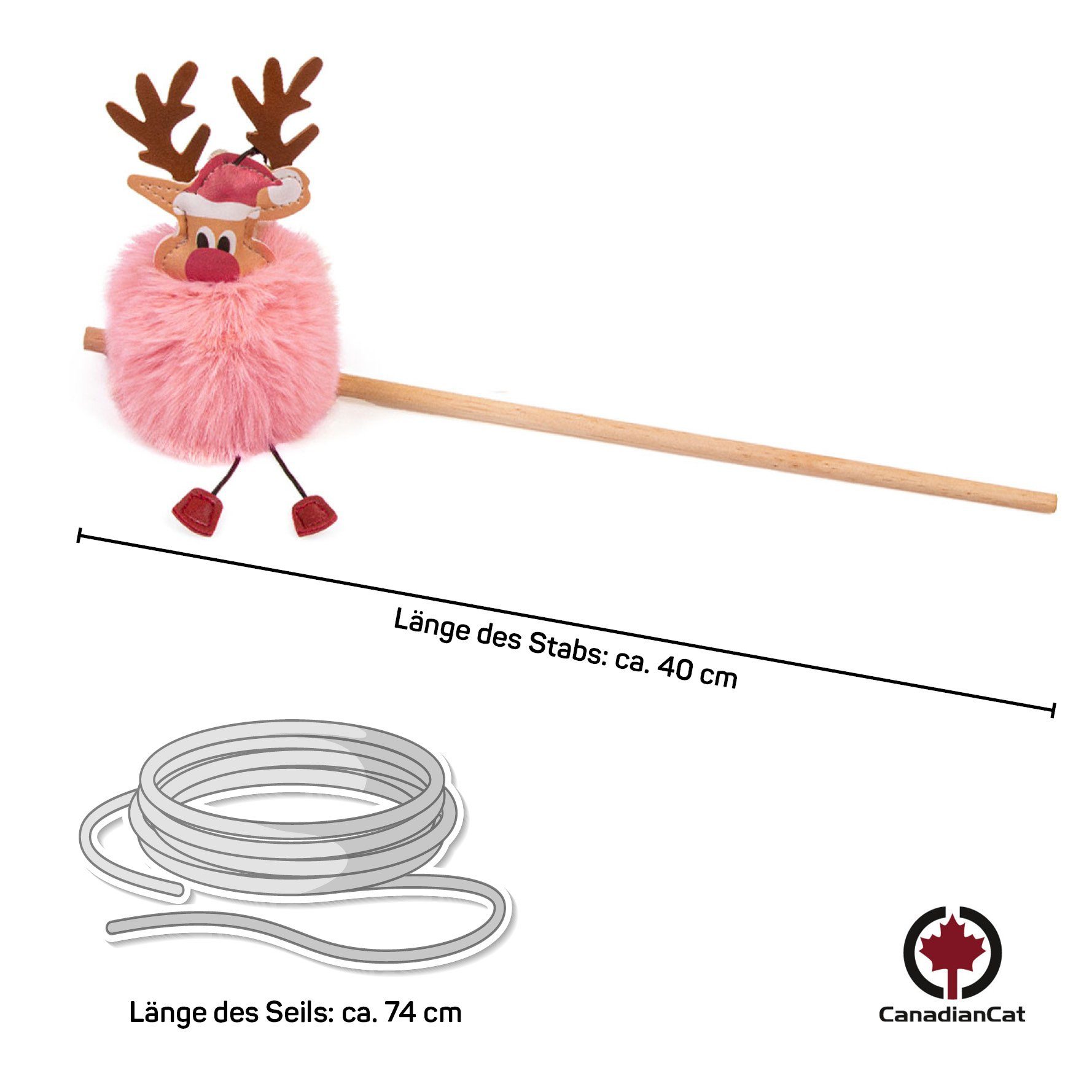 Canadian Cat Company Katzenangel Spielangel "Rudolph", Katzenspielzeug mit Plüschbommel, ca. 110cm lang