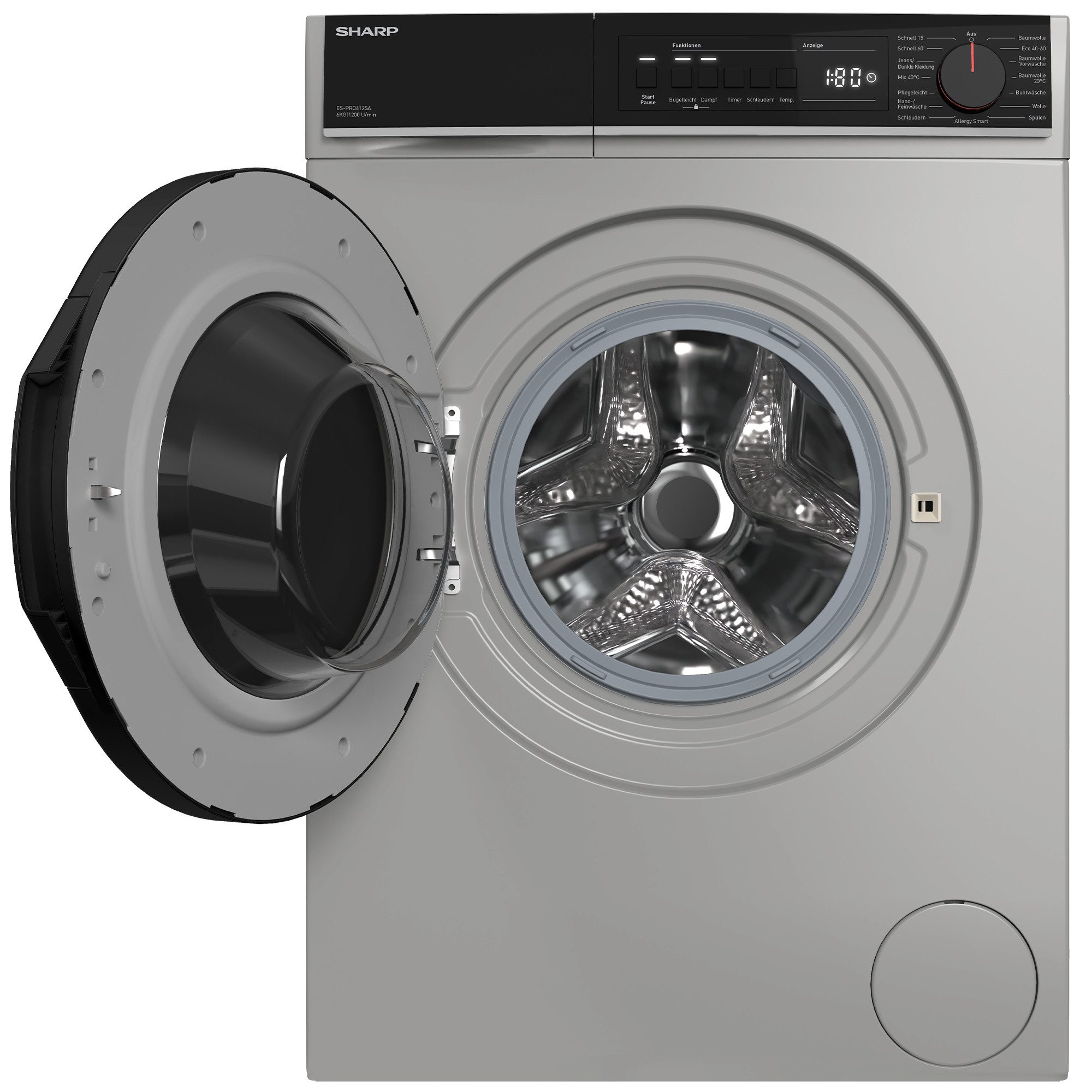 Sharp Waschmaschine ES-PRO612SA-DE, 6 kg, 1200 U/min, AllergySmart, AquaStop, Dampf, EcoLogic