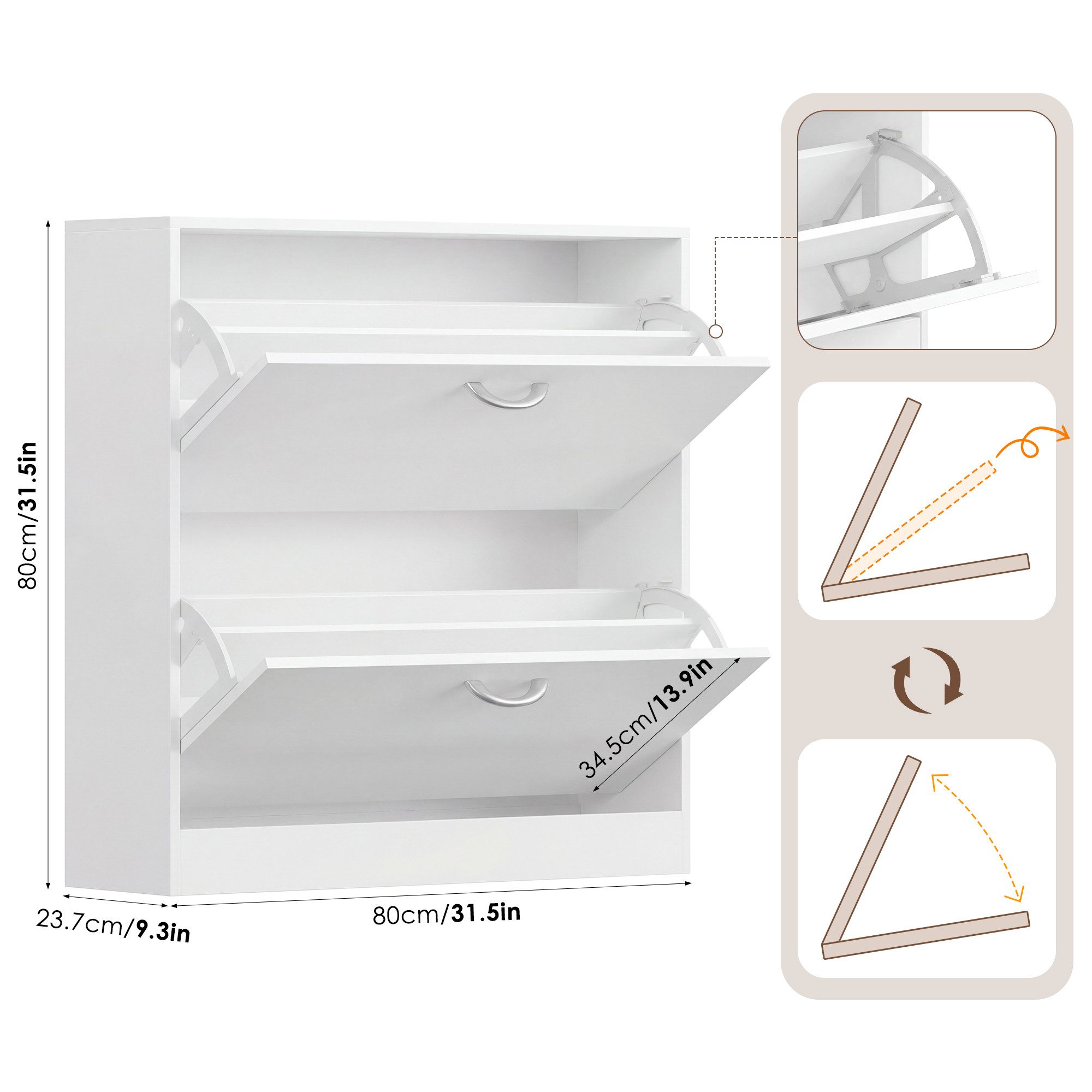 Homfa Schuhschrank mit 2/3 Klappen Schuhregal (1-St) Schuhkipper weiß 2 Türen/3Türen 80/100 x 80 x 23.5cm
