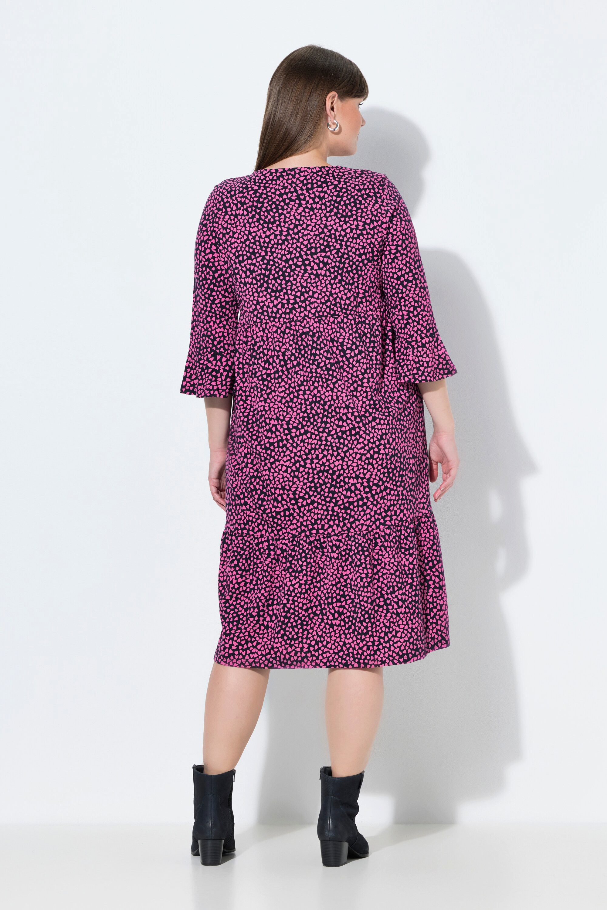 Ulla Popken Jerseykleid Midikleid Herzen A-Linie Rundhals 3/4-Arm