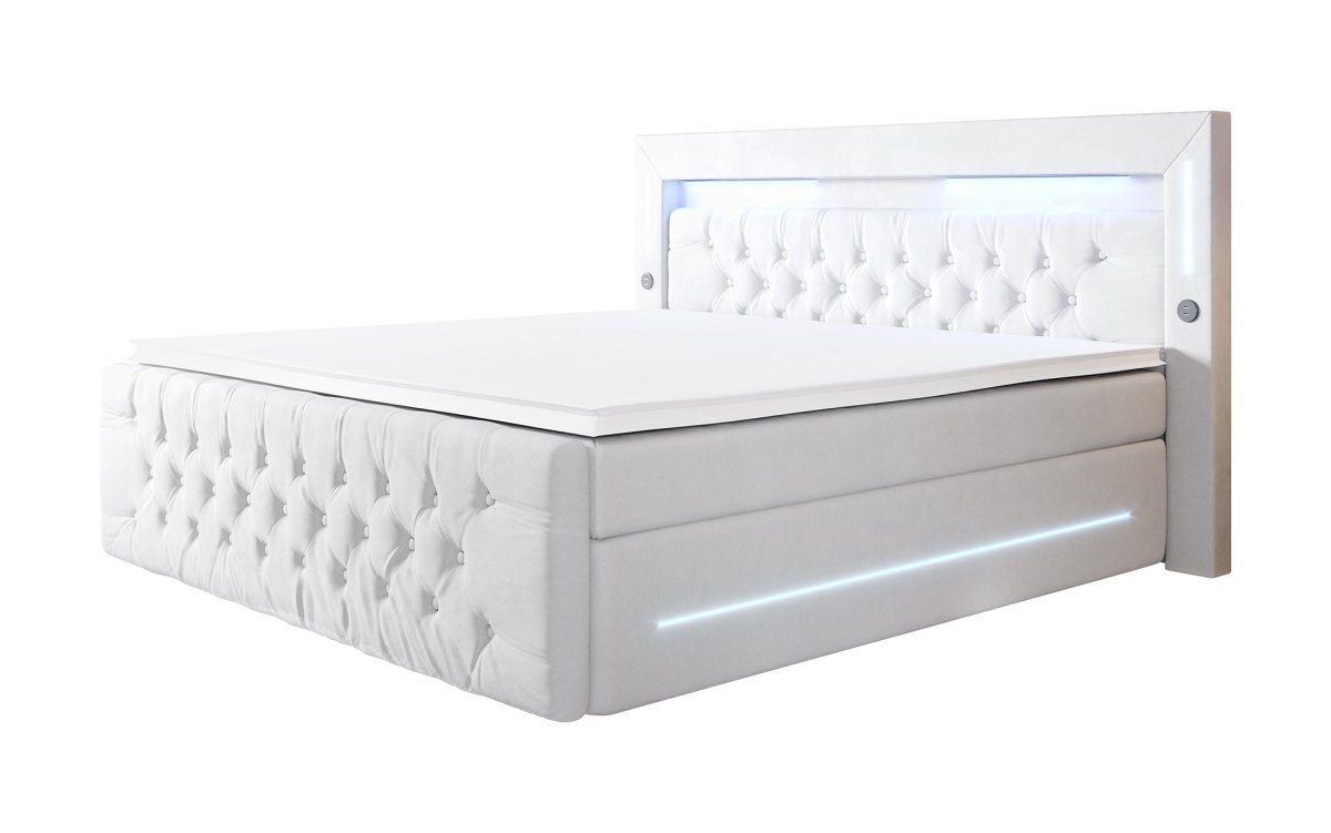 Luxusbetten24 Boxspringbett Moonlight, mit LED-Beleuchtung, USB-Anschluss und Stauraum